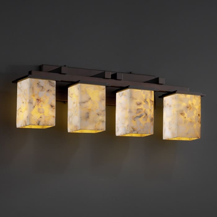 Justice Design Group Alabaster Rocks Montana 4 Light Dark Bronze Bath Bar Square Flat Rim Shade