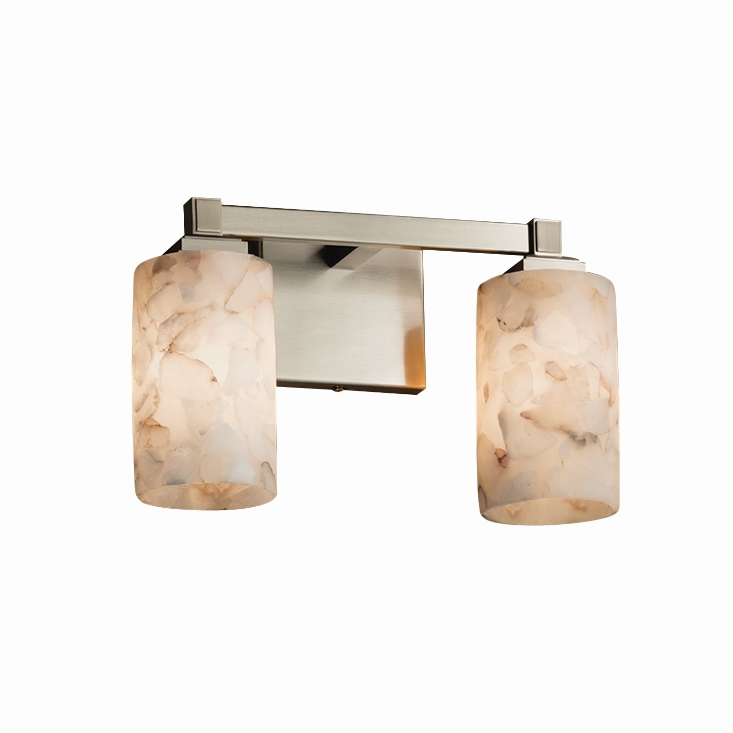 Justice Design Group Alabaster Rocks Regency 2 Light Brushed Nickel Bath Bar Cylinder Flat Rim Shade