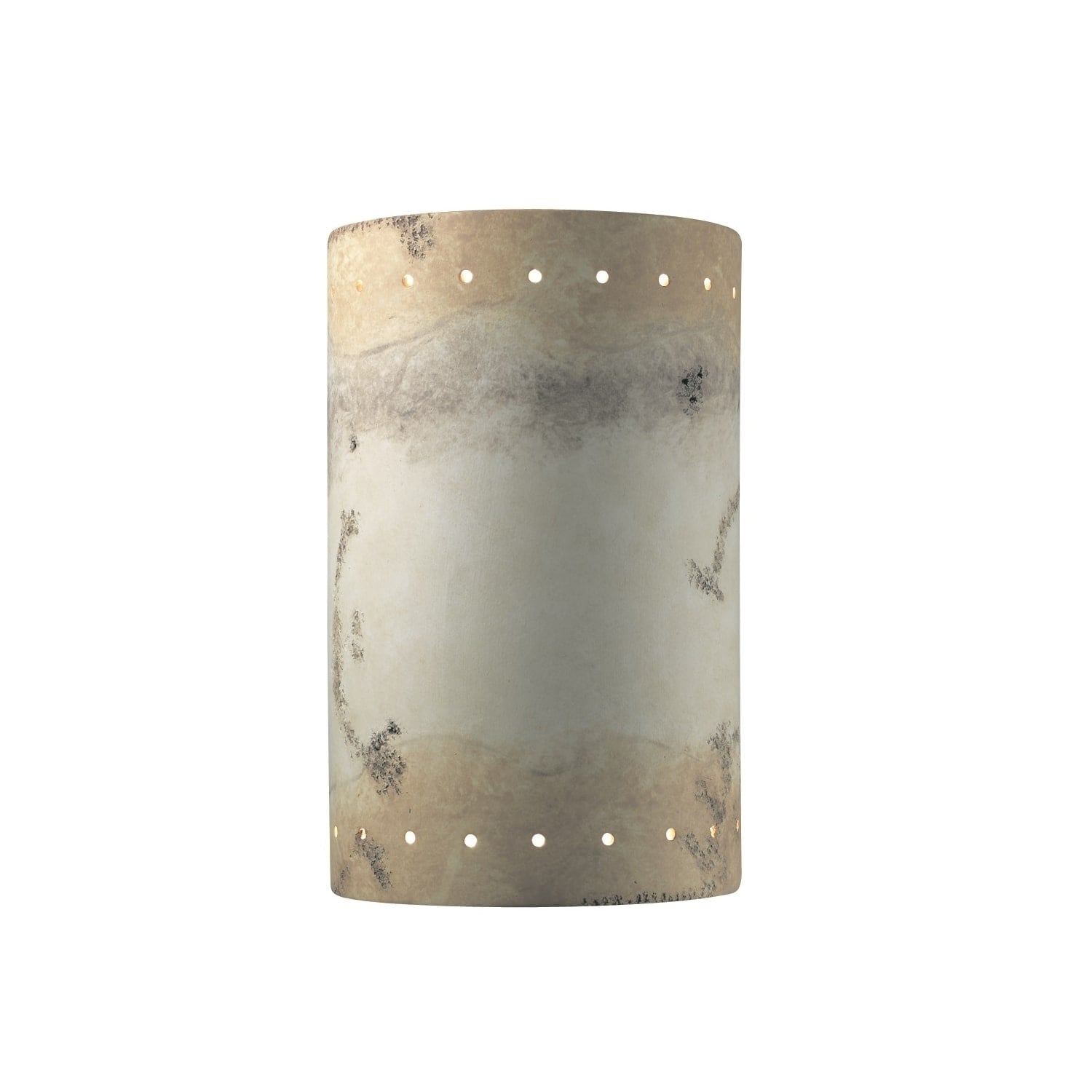 Justice Design Group Ambiance Greco Travertine Large Cylinder With Perfs Wall Sconce