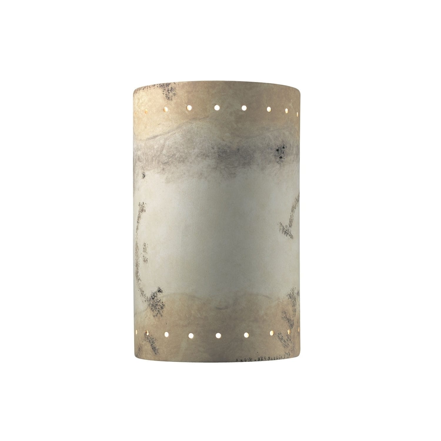 Justice Design Group Ambiance Greco Travertine Outdoor Large Cylinder With Perfs Wall Sconce