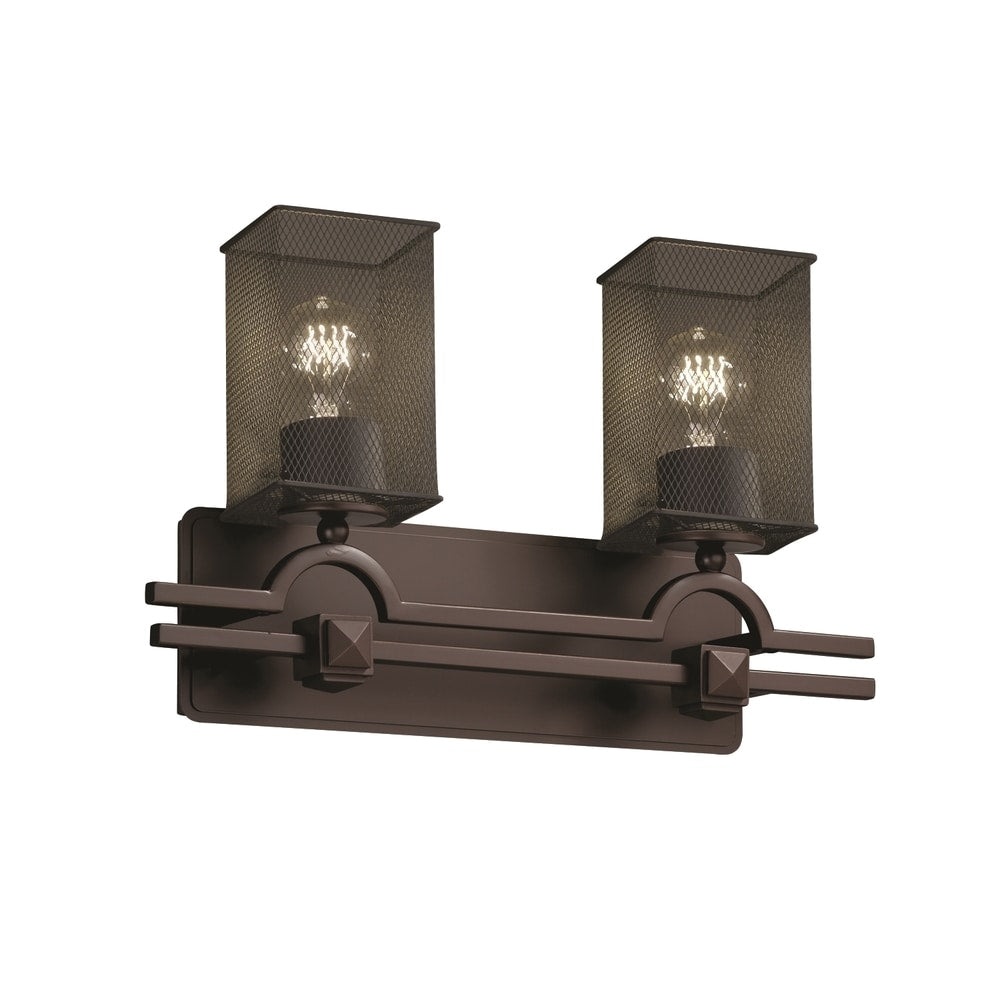 Justice Design Group Wire Mesh Argyle 2 Light Dark Bronze Bath Bar Square Flat Rim Shade