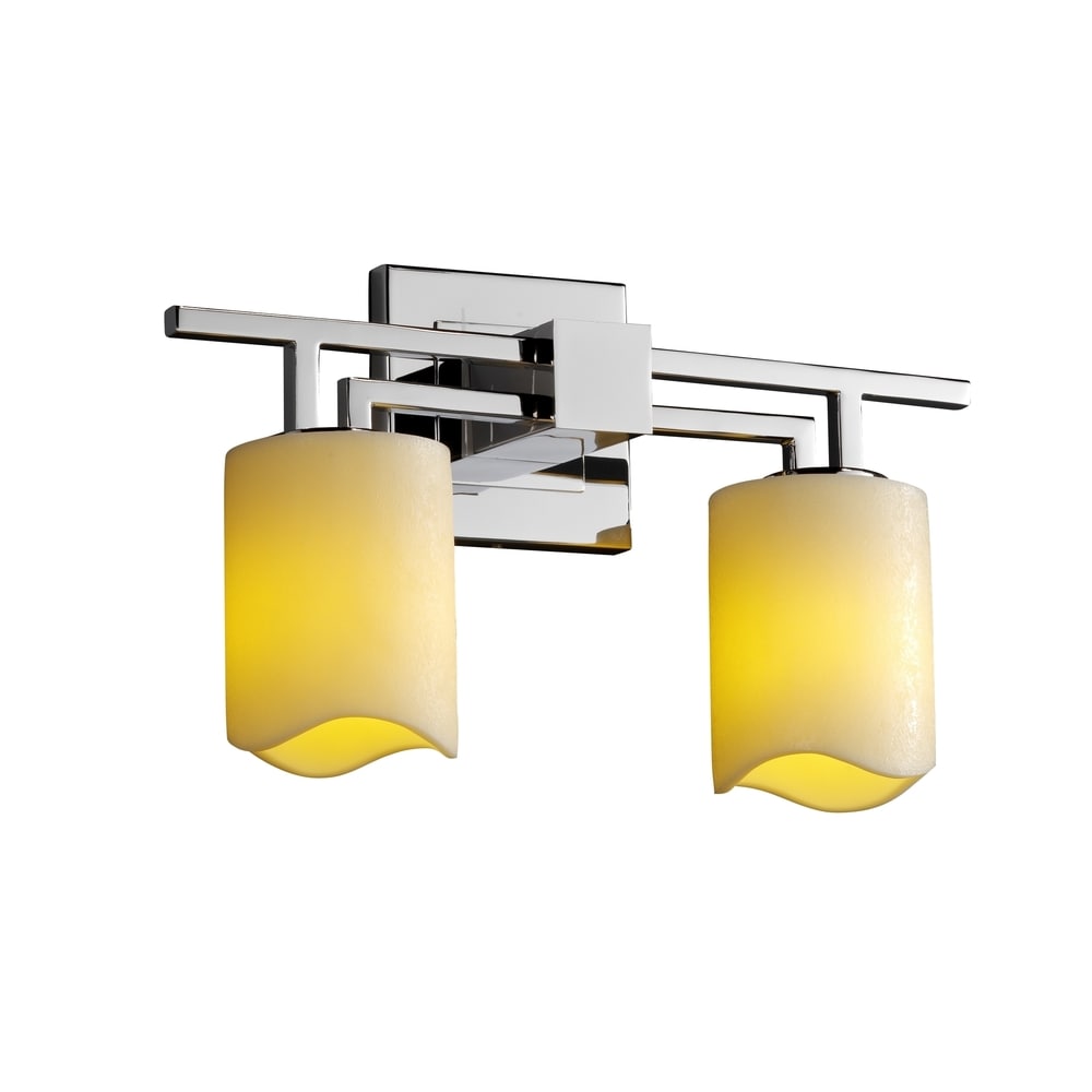 Justice Design Group Candlearia Aero 2 Light Polished Chrome Bath Bar Cream Cylinder Melted Rim Shade