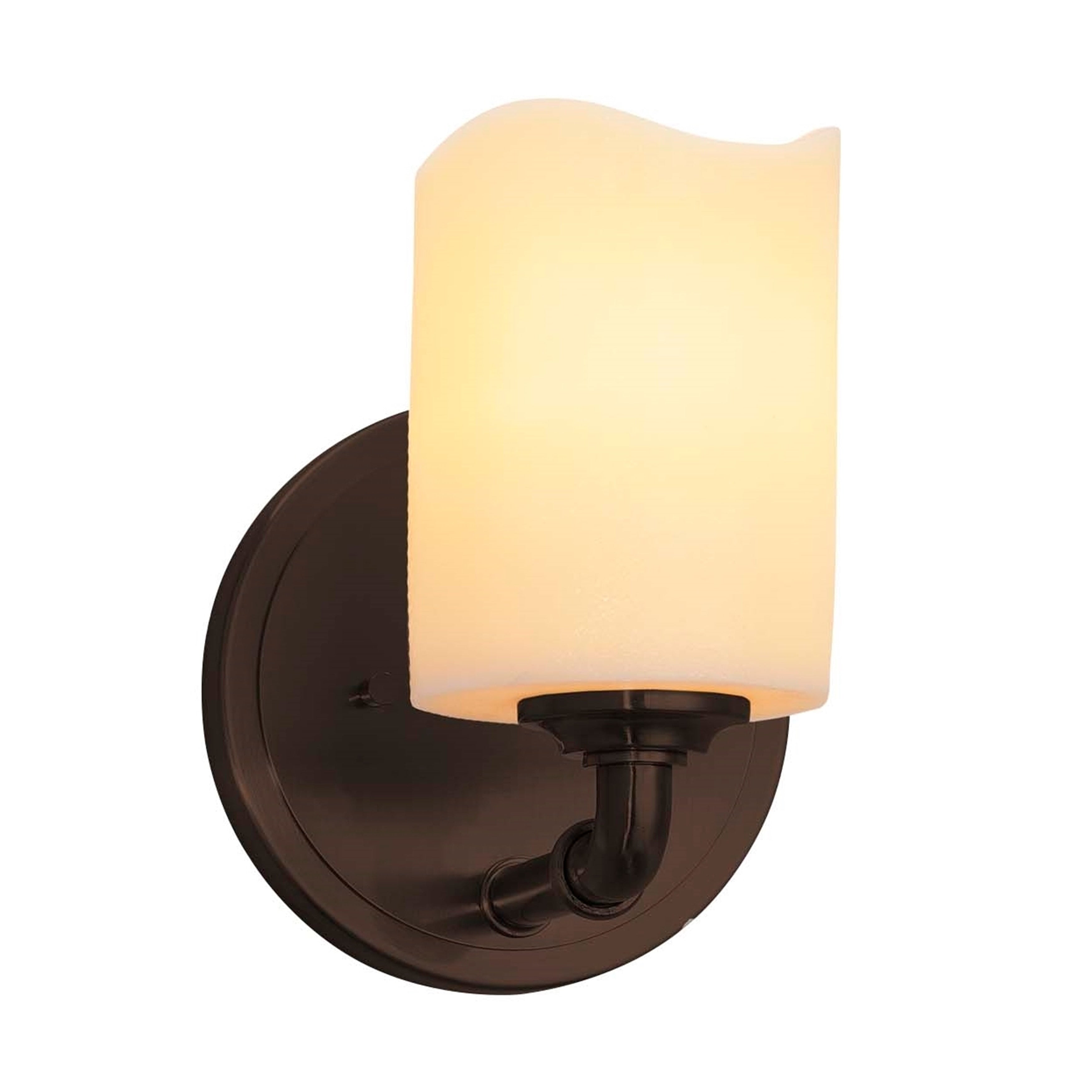 Justice Design Group Candlearia Bronx 1 Light Dark Bronze Wall Sconce Cream Cylinder W Melted Rim Shade