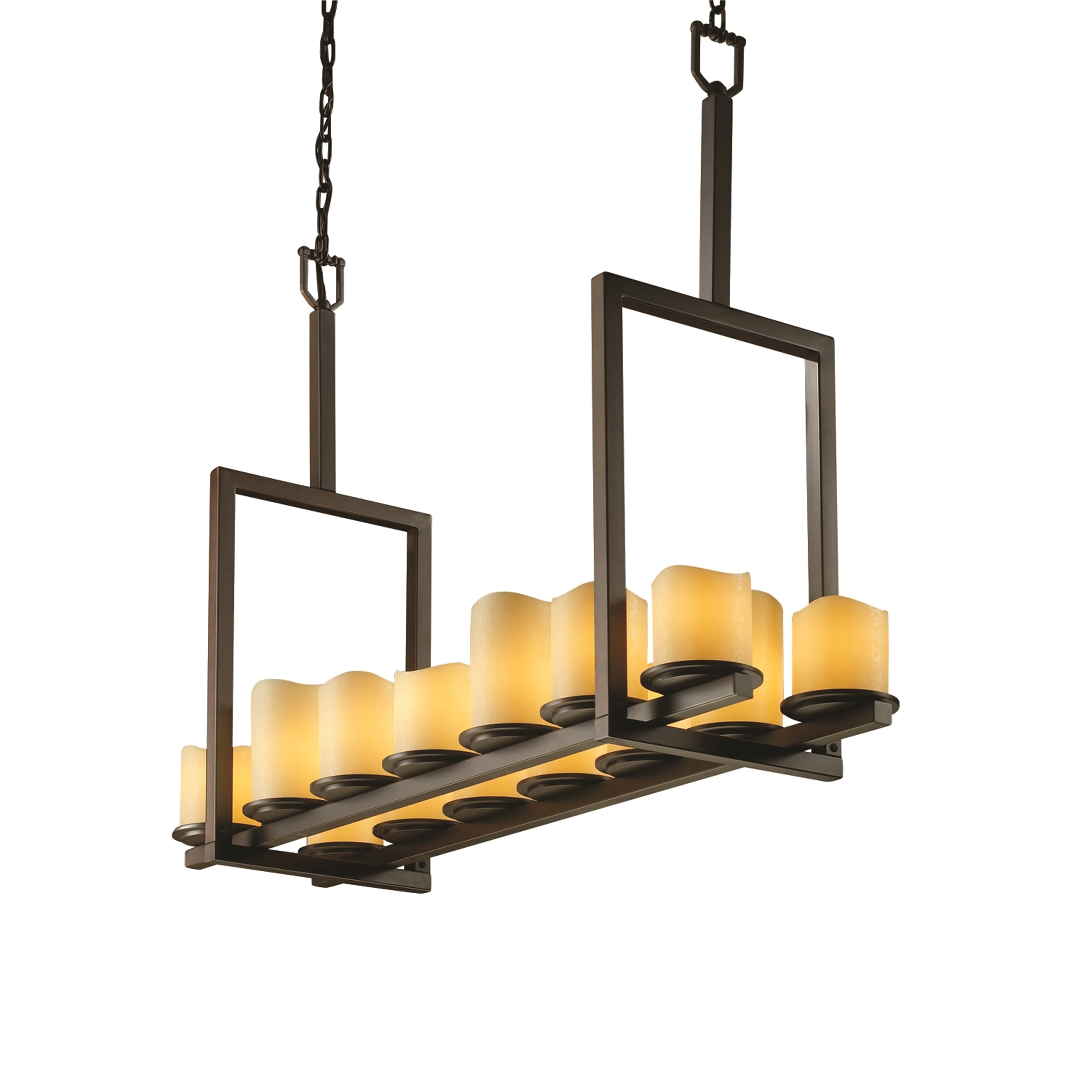 Justice Design Group Candlearia Dakota 14 Light Dark Bronze Chandelier Amber Cylinder W Melted Rim Shade