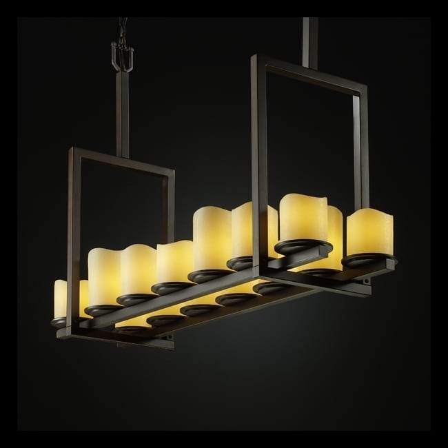 Justice Design Group Candlearia Dakota 14 Light Dark Bronze Chandelier Cream Cylinder Melted Rim Shade