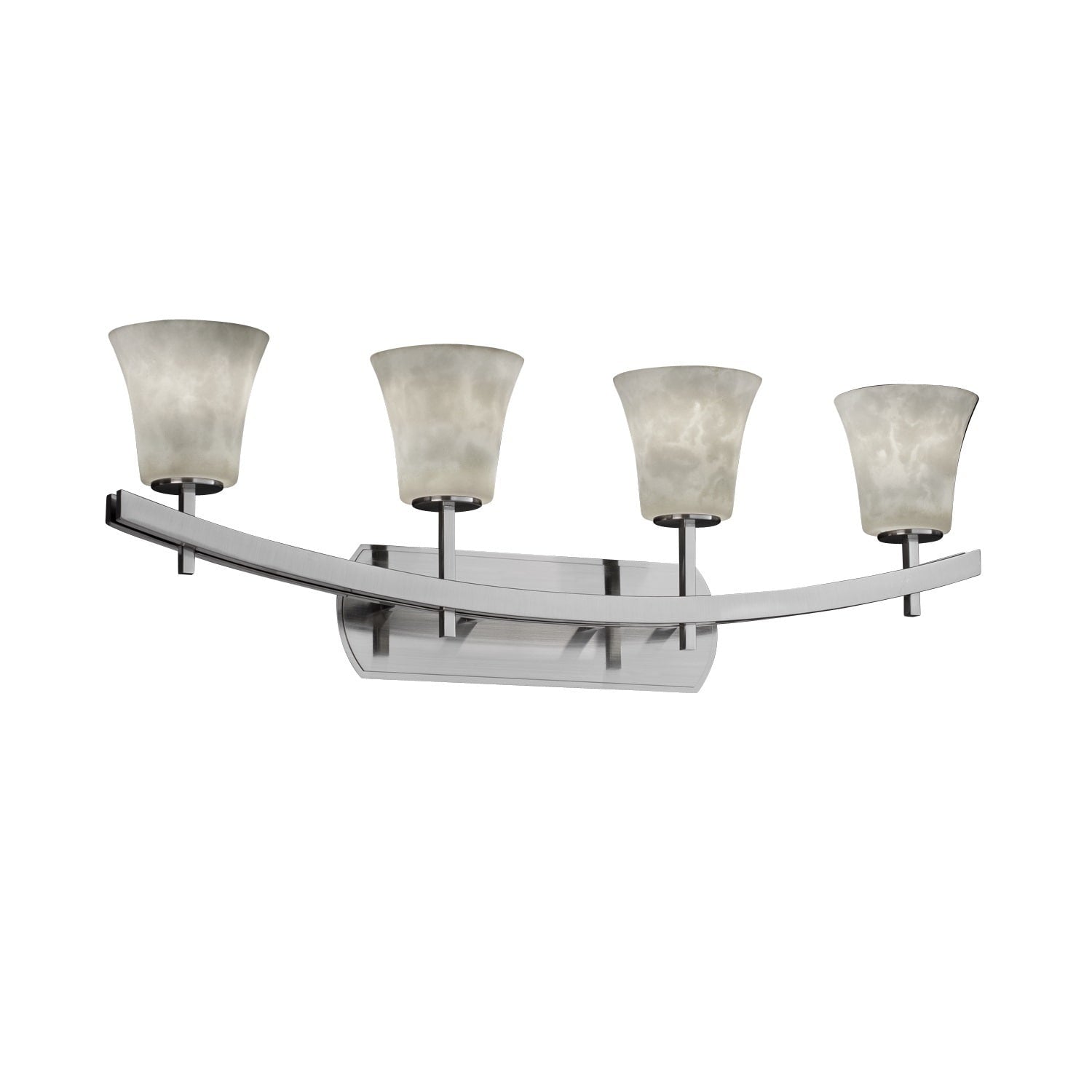 Justice Design Group Clouds Archway 4 Light Brushed Nickel Bath Bar Clouds Round Flared Shade