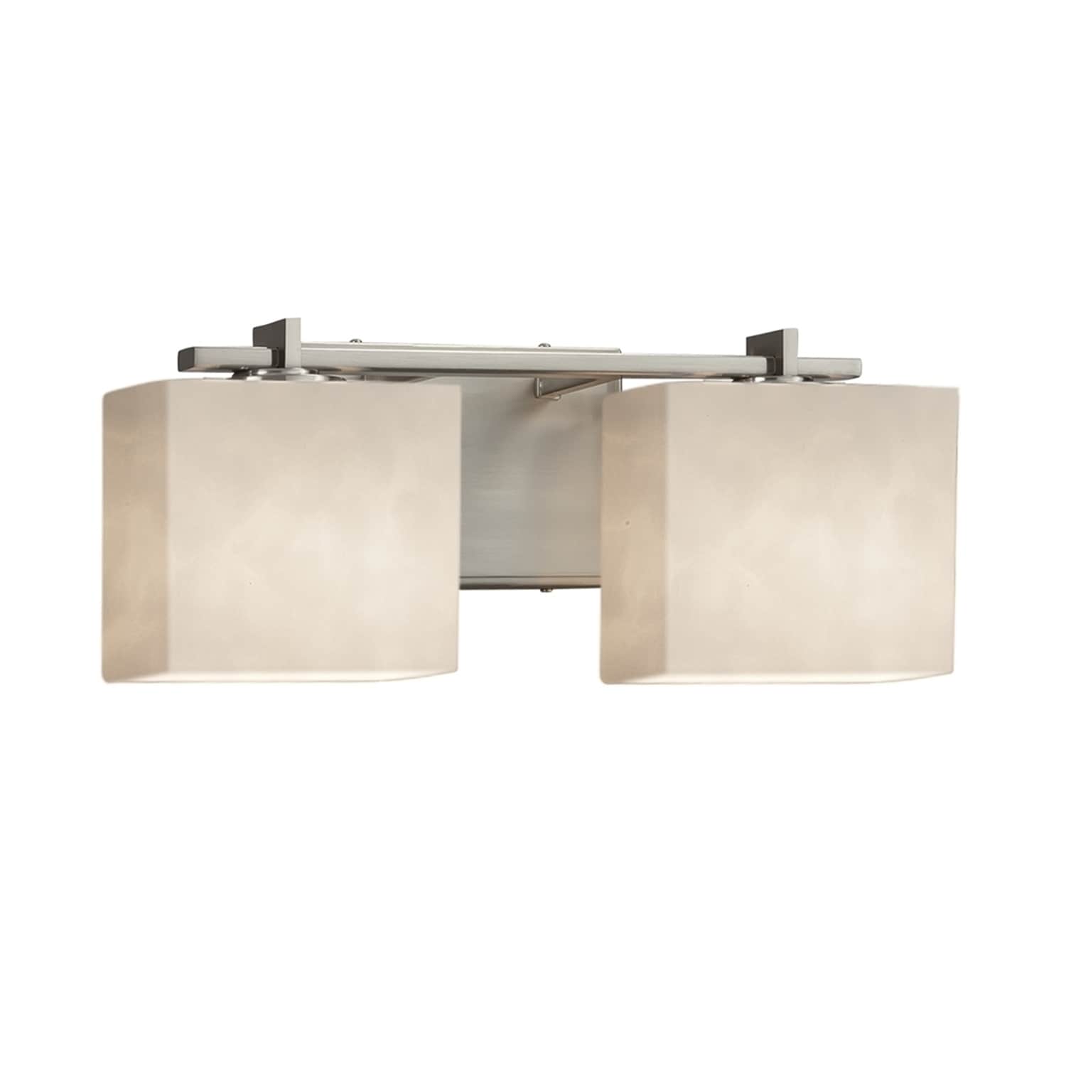 Justice Design Group Clouds Era 2 Light Brushed Nickel Bath Light Off White Rectangle Shade