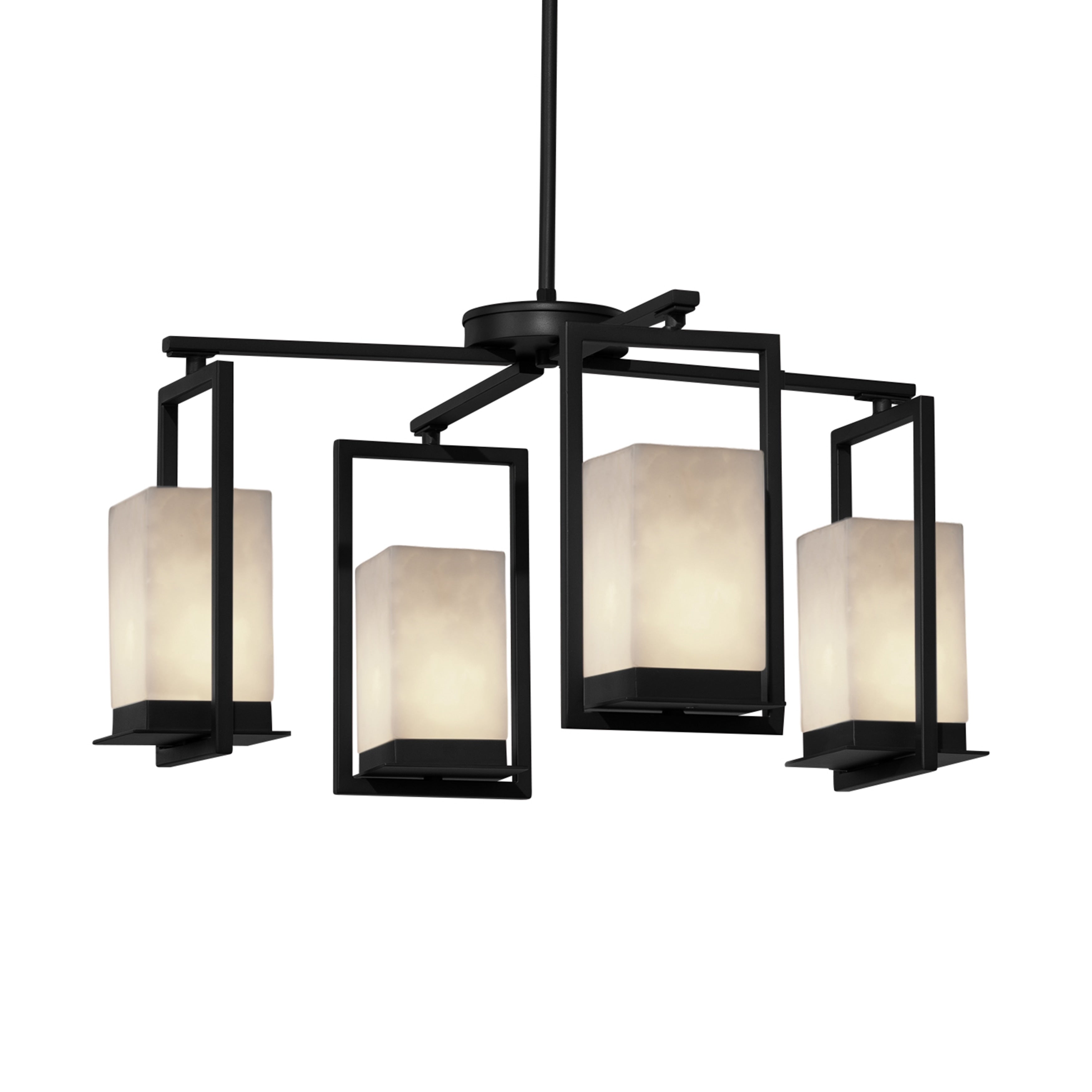 Copper Grove Susteren 4 Light Matte Black Led Outdoor Chandelier With Rectangular Cloud Shades