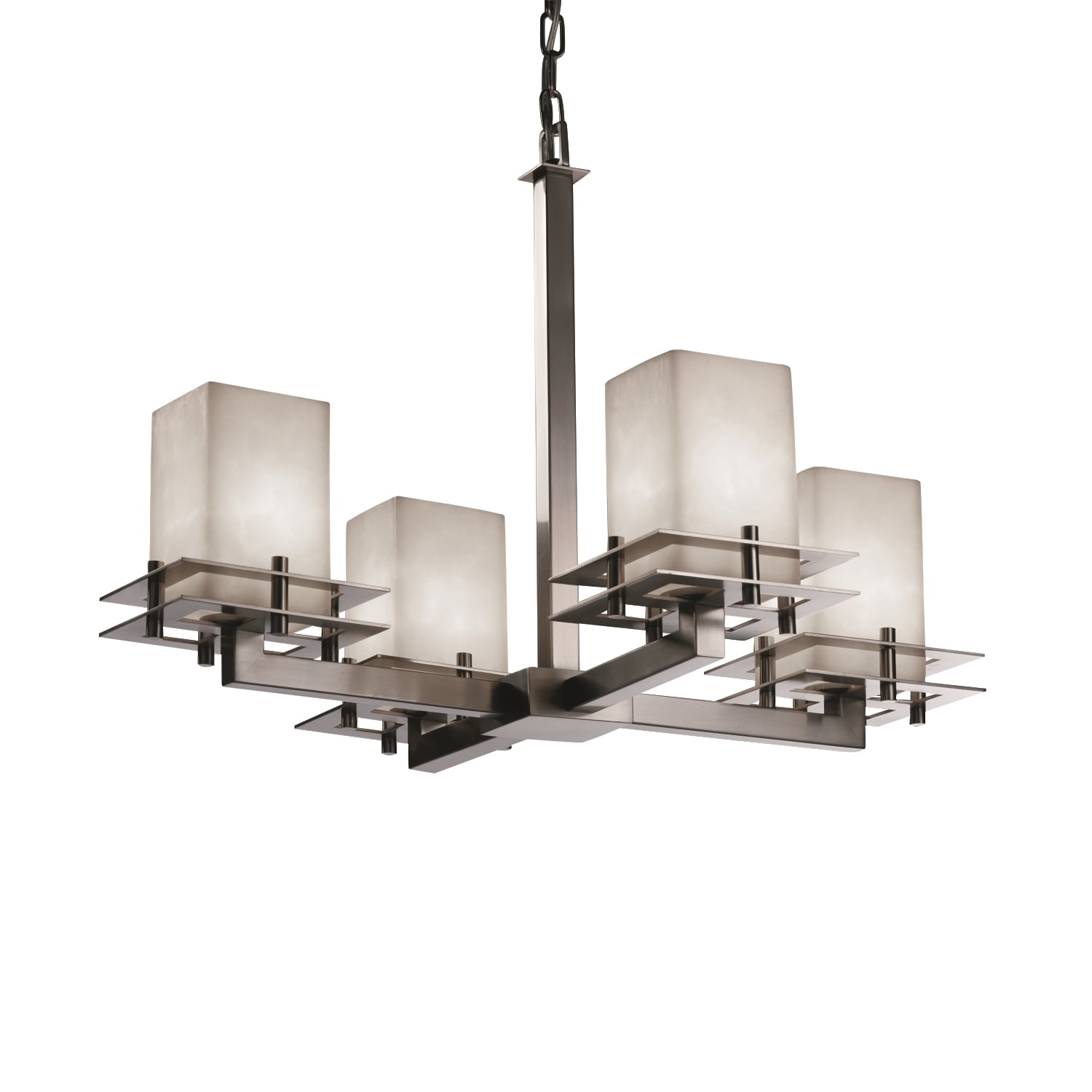 Justice Design Group Clouds Metropolis 4 Light Brushed Nickel Chandelier Clouds Square Flat Rim Shade