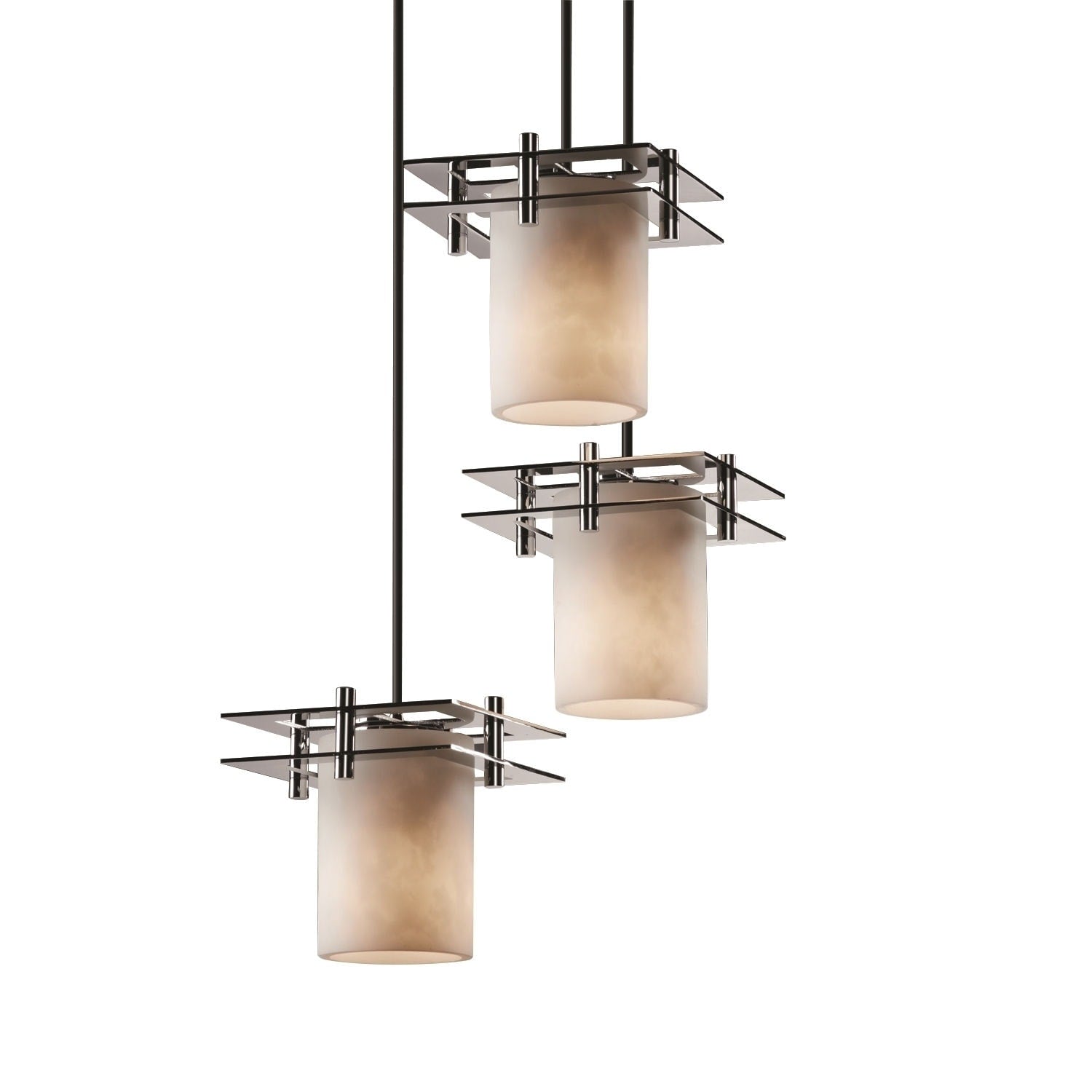 Justice Design Group Clouds Metropolis 3 Light Polished Chrome Pendant Clouds Cylinder Flat Rim Shade
