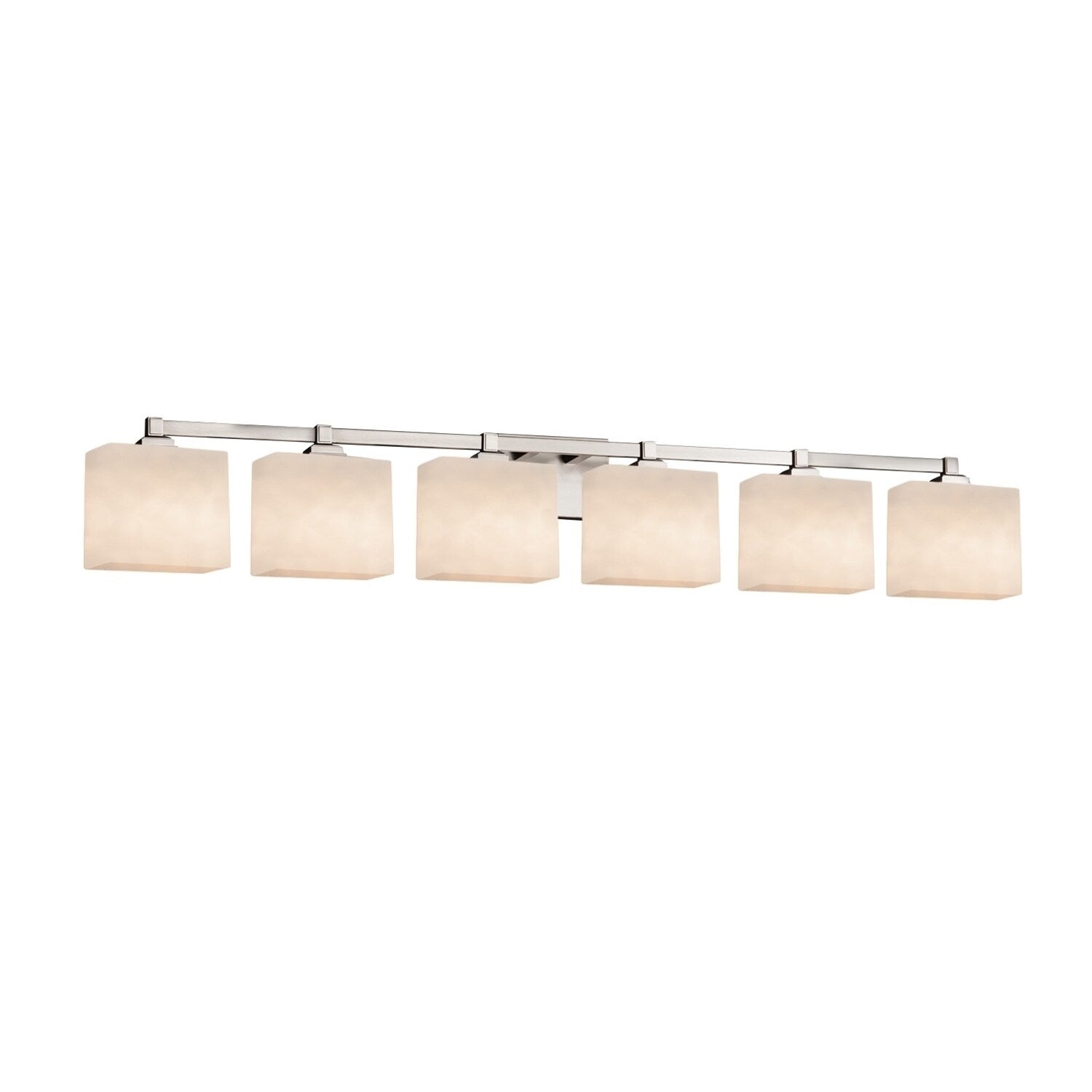 Justice Design Group Clouds Regency 6 Light Brushed Nickel Bath Light Off White Rectangle Shade
