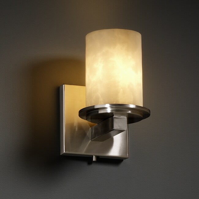 Justice Design Group Clouds Dakota 1 Light Brushed Nickel Wall Sconce Clouds Cylinder Flat Rim Shade