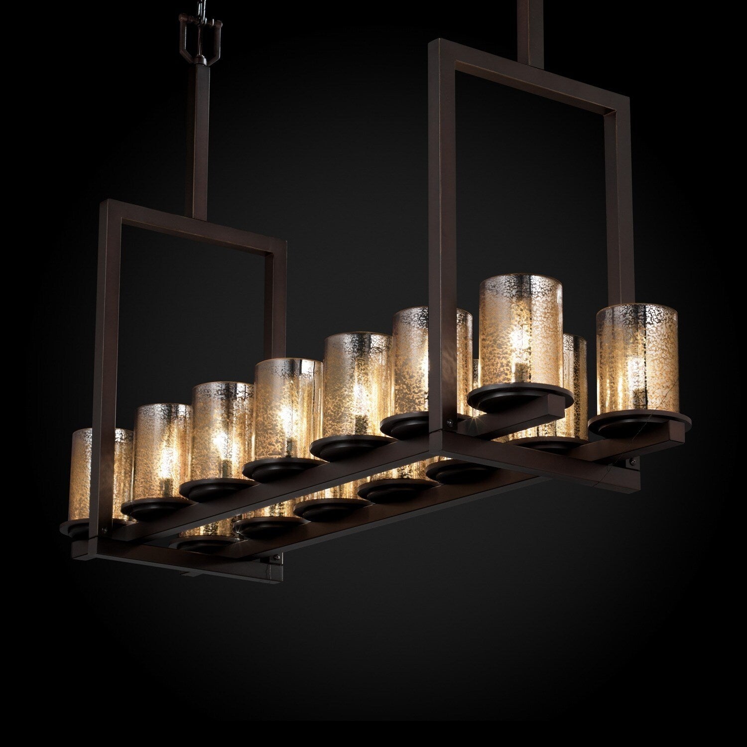 Justice Design Group Fusion Dakota 14 Light Dark Bronze Chandelier Tall Mercury Cylinder Flat Rim Shade