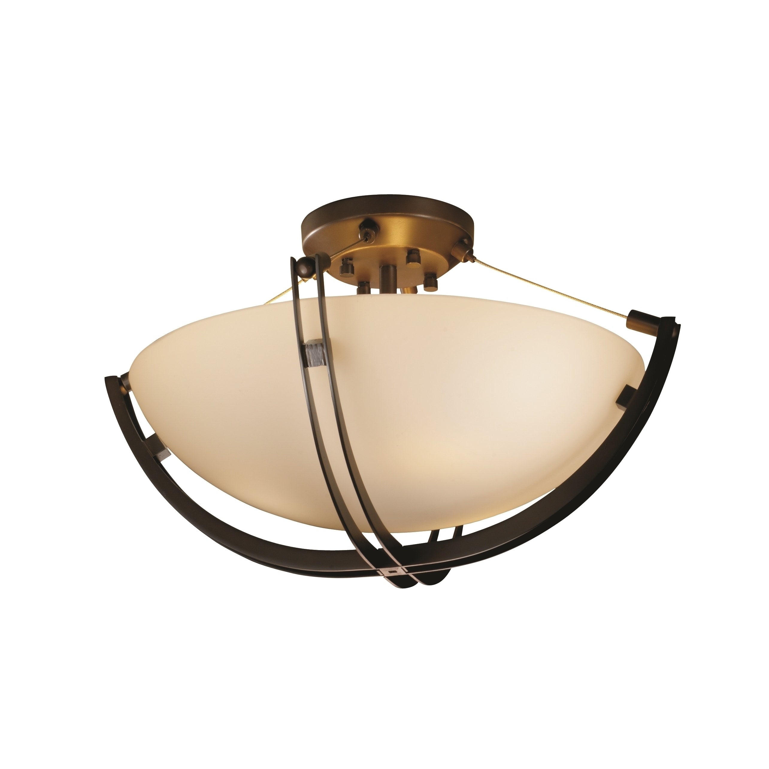 Justice Design Group Fusion Crossbar 3 Light Dark Bronze Round Bowl Semi Flush Opal Shade