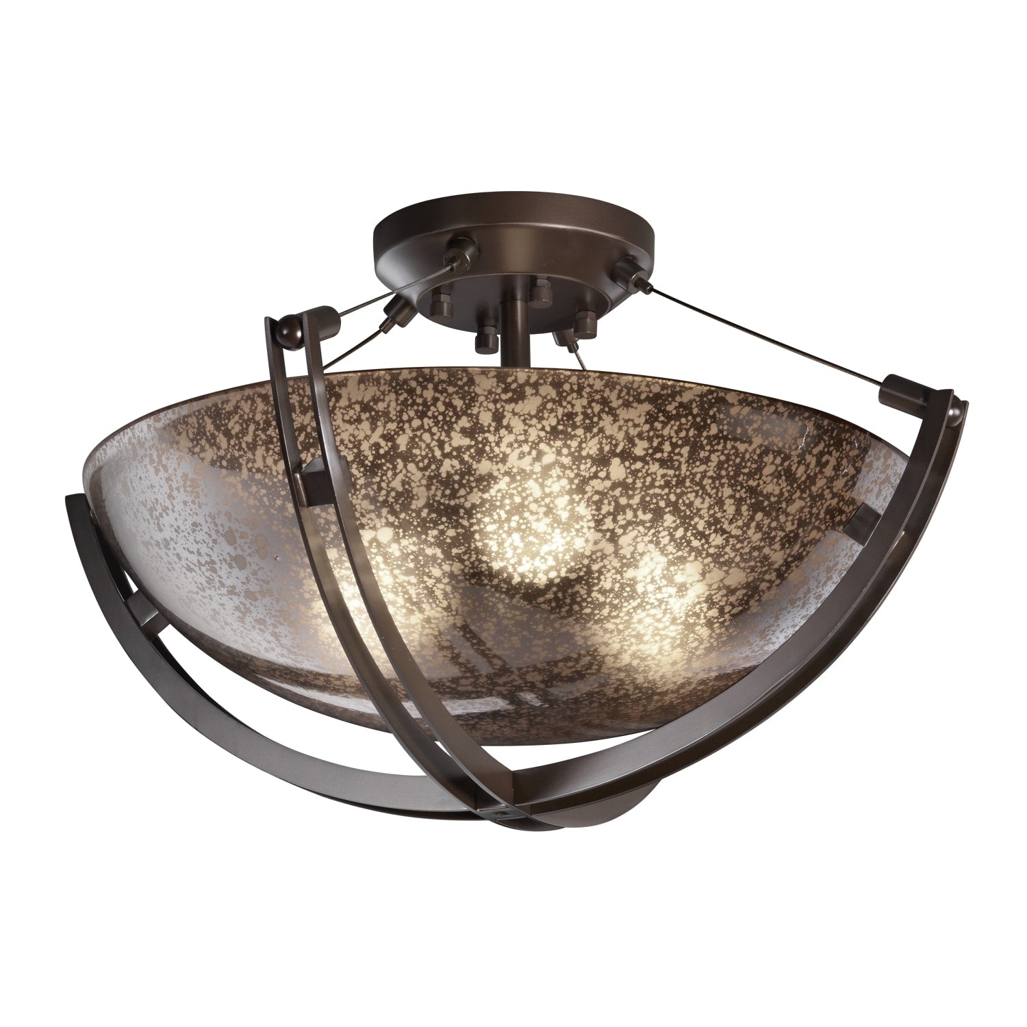 Justice Design Group Fusion Crossbar 3 Light Dark Bronze Round Bowl Semi Flush Mercury Shade