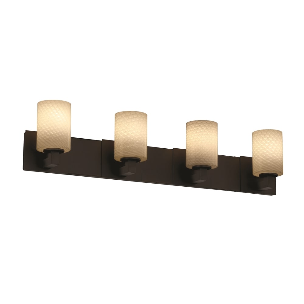 Justice Design Group Fusion Modular 4 Light Dark Bronze Bath Bar Weave Cylinder Flat Rim Shade