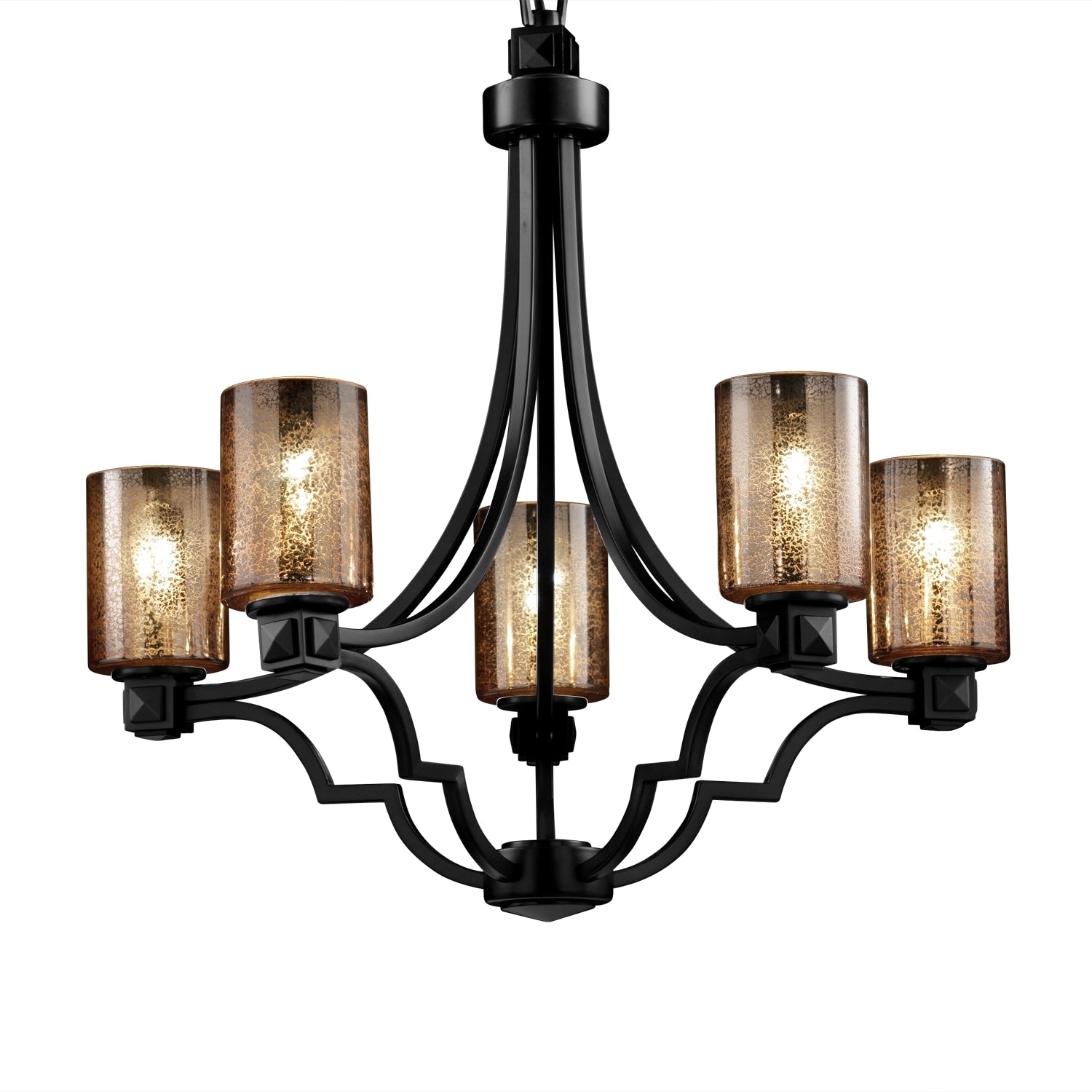 Justice Design Group Fusion Argyle 5 Light Matte Black Chandelier Mercury Cylinder Flat Rim Shade