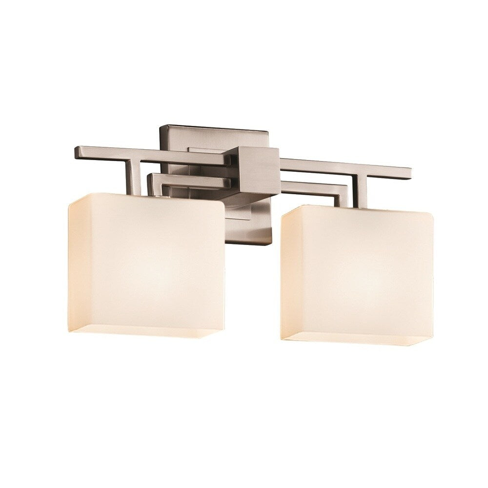 Justice Design Group Fusion Aero 2 Light Brushed Nickel Bath Bar Opal Rectangle Shade