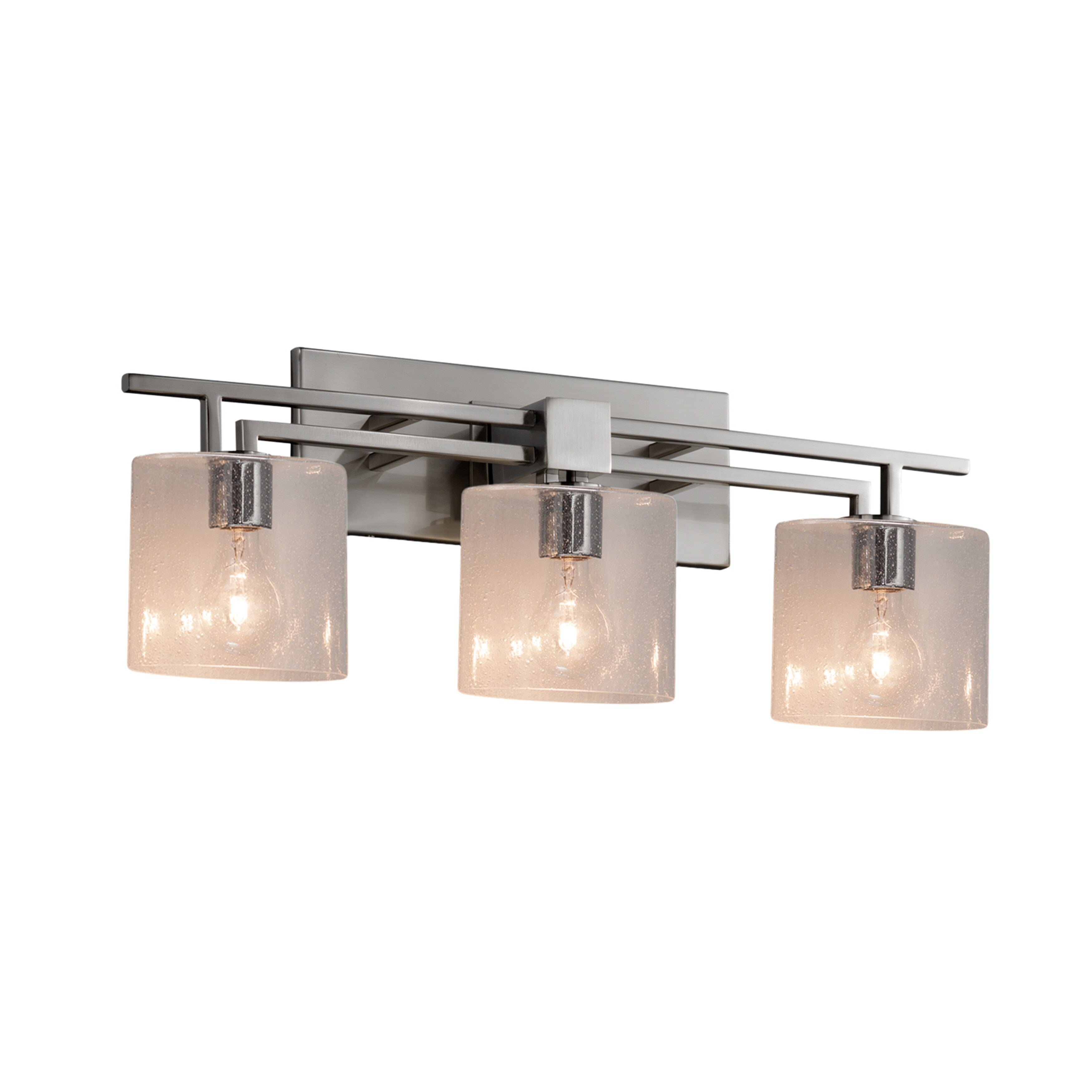 Justice Design Group Fusion Aero 3 Light Brushed Nickel Bath Bar Seeded Oval Shade