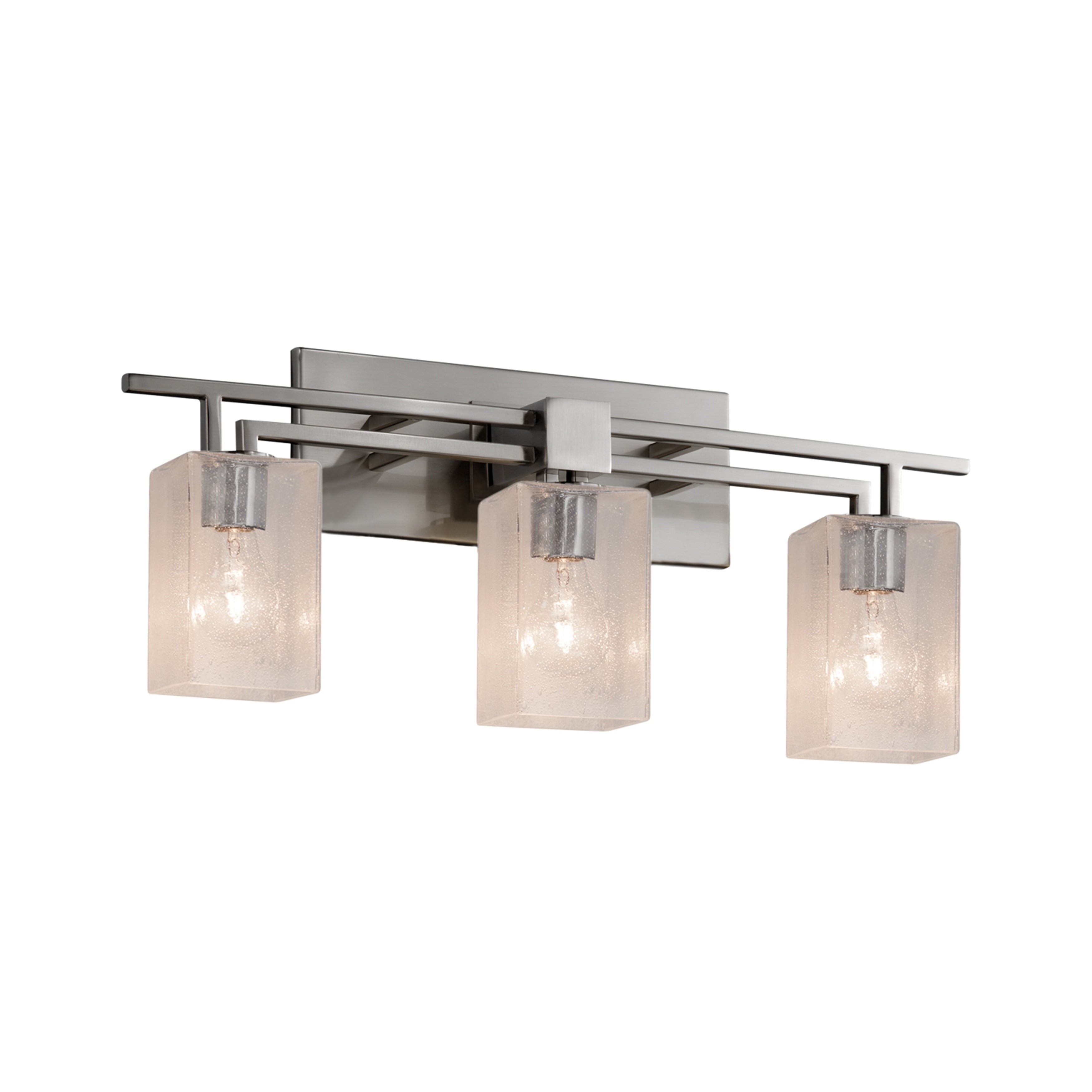 Justice Design Group Fusion Aero 3 Light Brushed Nickel Bath Bar Seeded Square W Flat Rim Shade