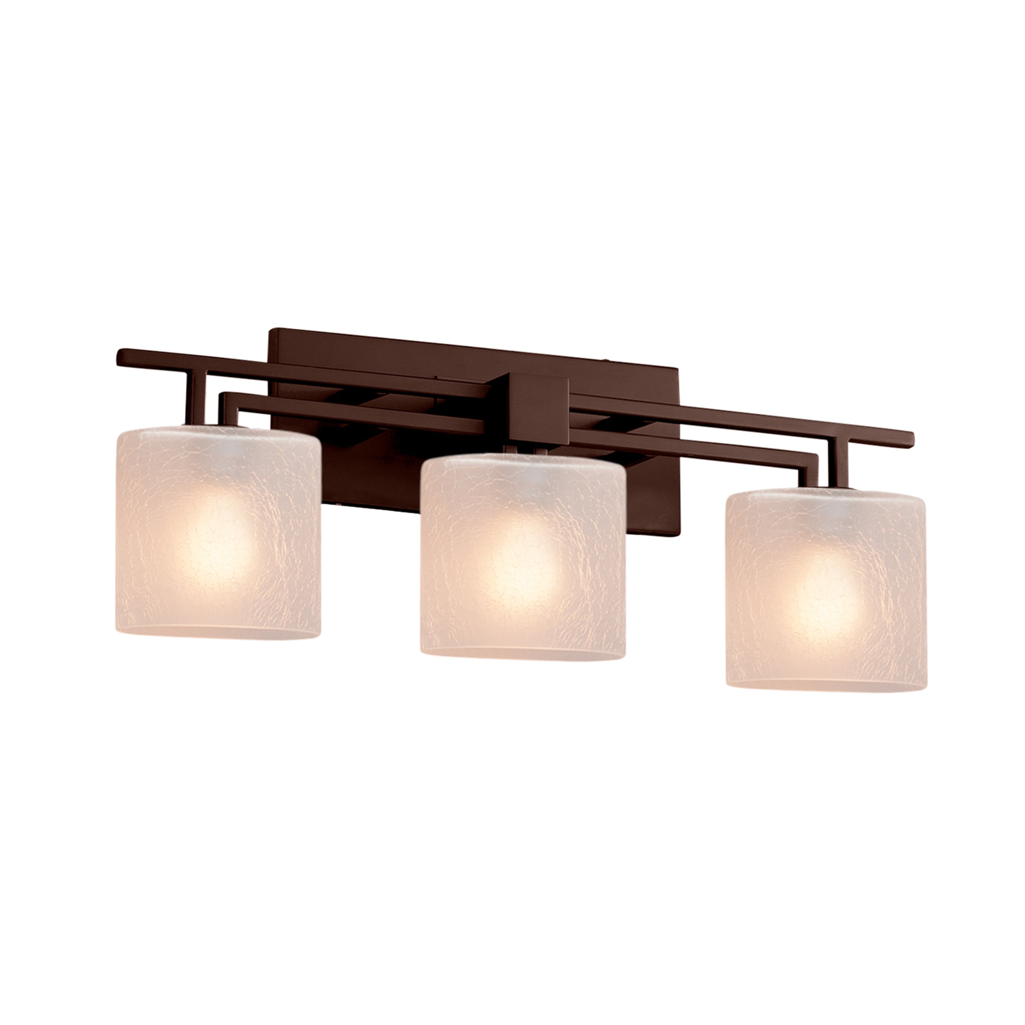 Justice Design Group Fusion Aero 3 Light Dark Bronze Bath Bar Frosted Crackle Oval Shade