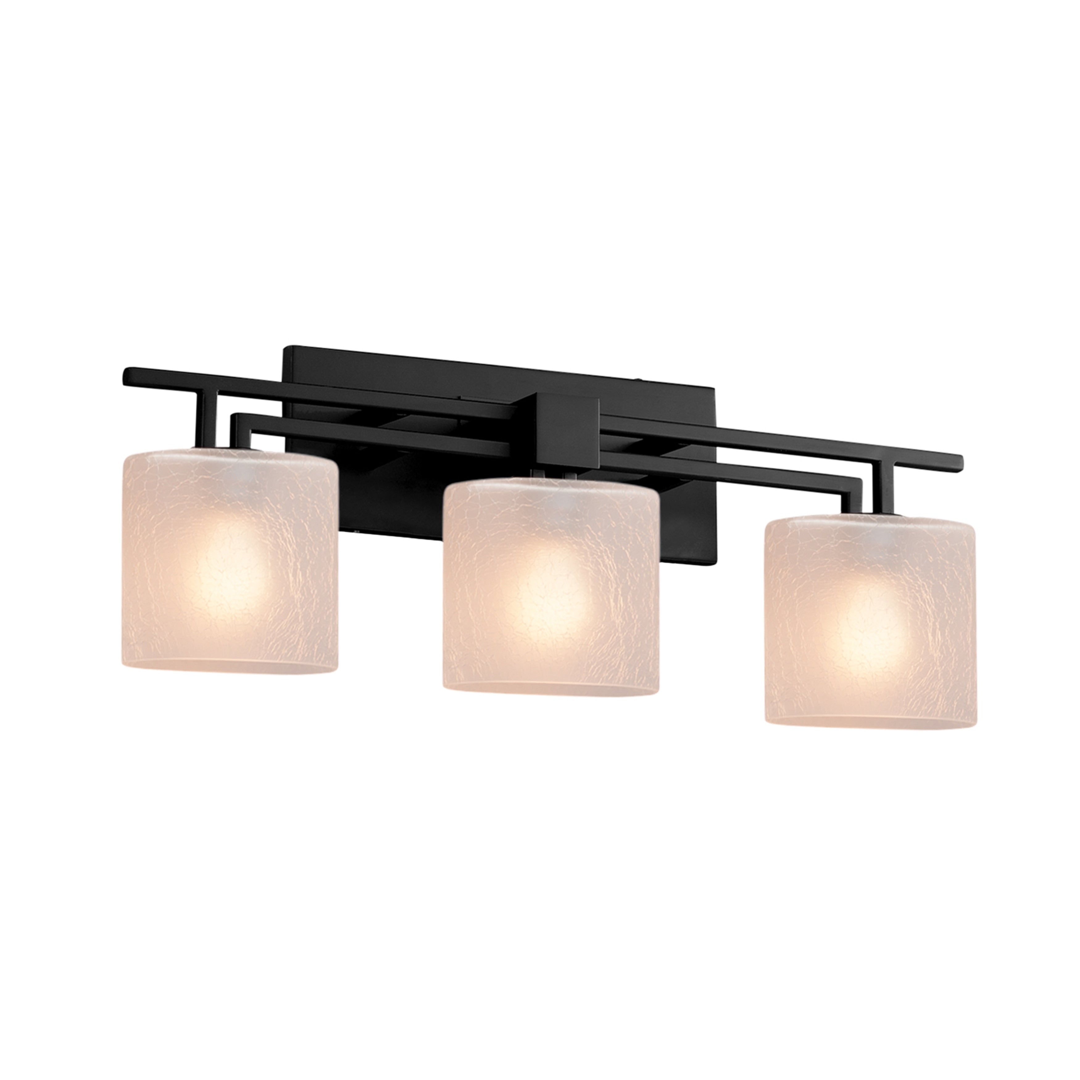 Justice Design Group Fusion Aero 3 Light Matte Black Bath Bar Frosted Crackle Oval Shade