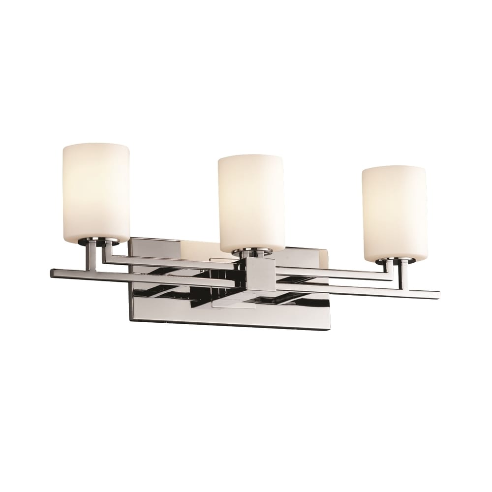 Justice Design Group Fusion Aero 3 Light Polished Chrome Bath Bar Opal Cylinder Flat Rim Shade