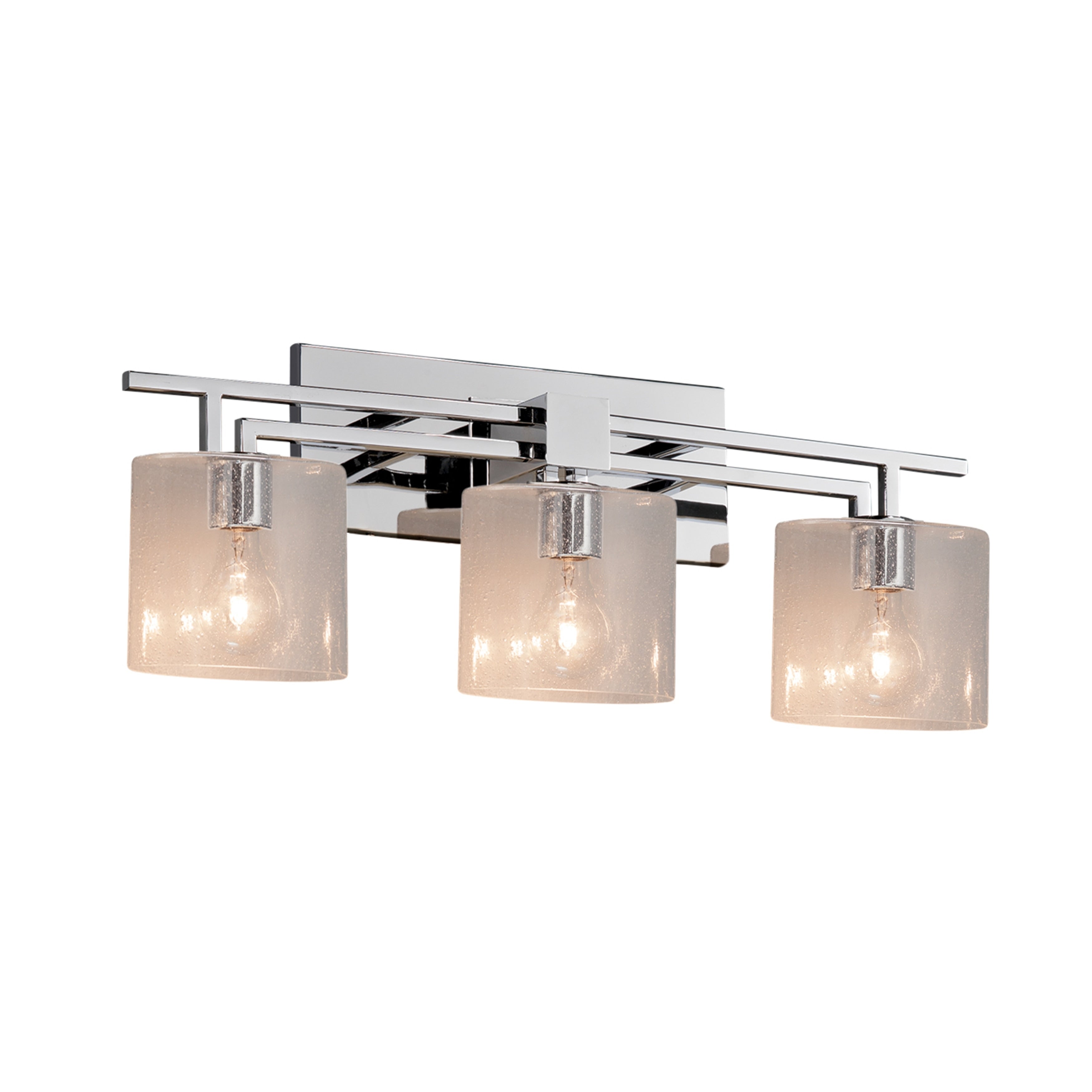 Justice Design Group Fusion Aero 3 Light Polished Chrome Bath Bar Seeded Oval Shade