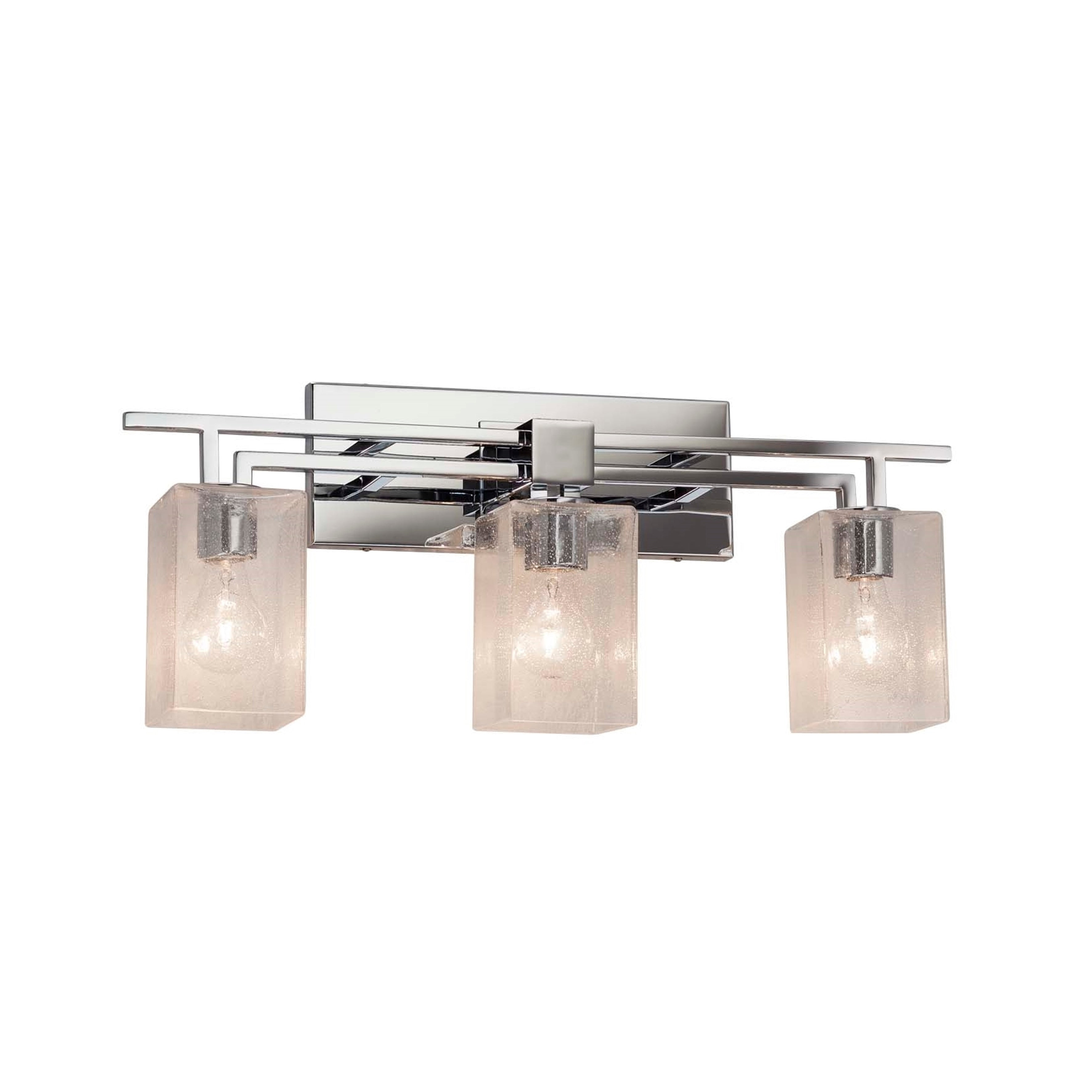 Justice Design Group Fusion Aero 3 Light Polished Chrome Bath Bar Seeded Square W Flat Rim Shade