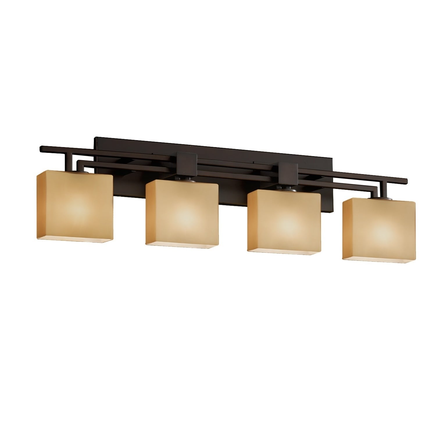 Justice Design Group Fusion Aero 4 Light Dark Bronze Bath Bar Almond Rectangle Shade