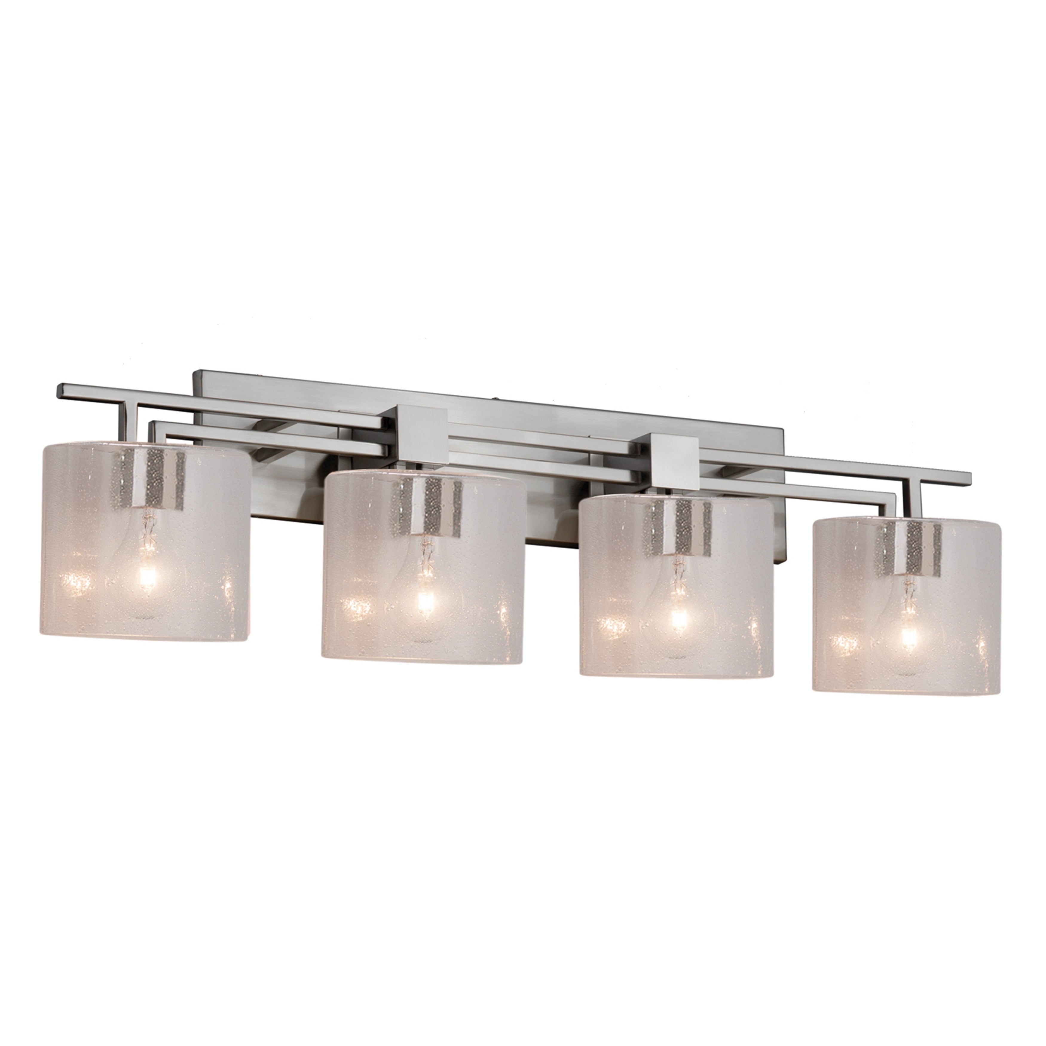 Justice Design Group Fusion Aero 4 Light Brushed Nickel Bath Bar Seeded Oval Shade
