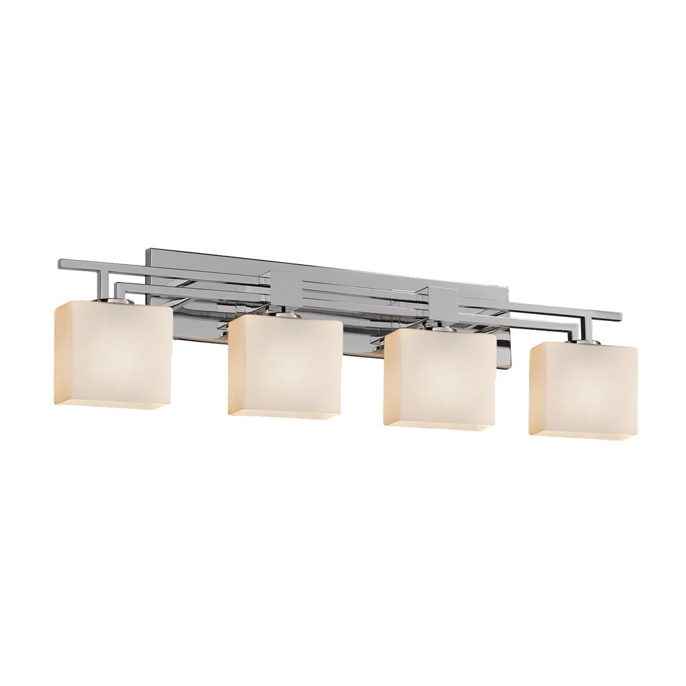Justice Design Group Fusion Aero 4 Light Polished Chrome Bath Bar Opal Rectangle Shade