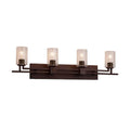 Justice Design Group Fusion Aero 4 Light Dark Bronze Bath Bar Seeded Cylinder W Flat Rim Shade