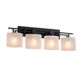 Justice Design Group Fusion Aero 4 Light Matte Black Bath Bar Frosted Crackle Oval Shade