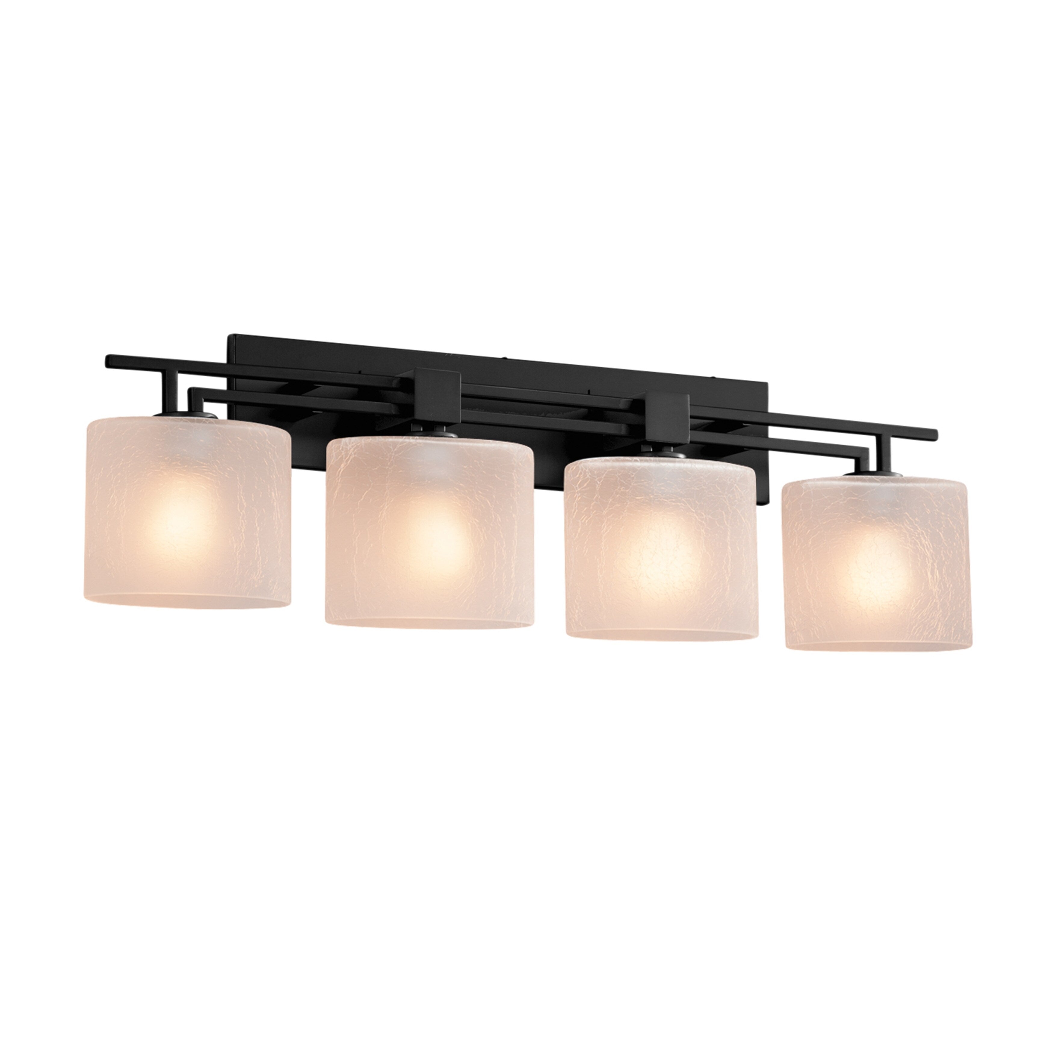 Justice Design Group Fusion Aero 4 Light Matte Black Bath Bar Frosted Crackle Oval Shade