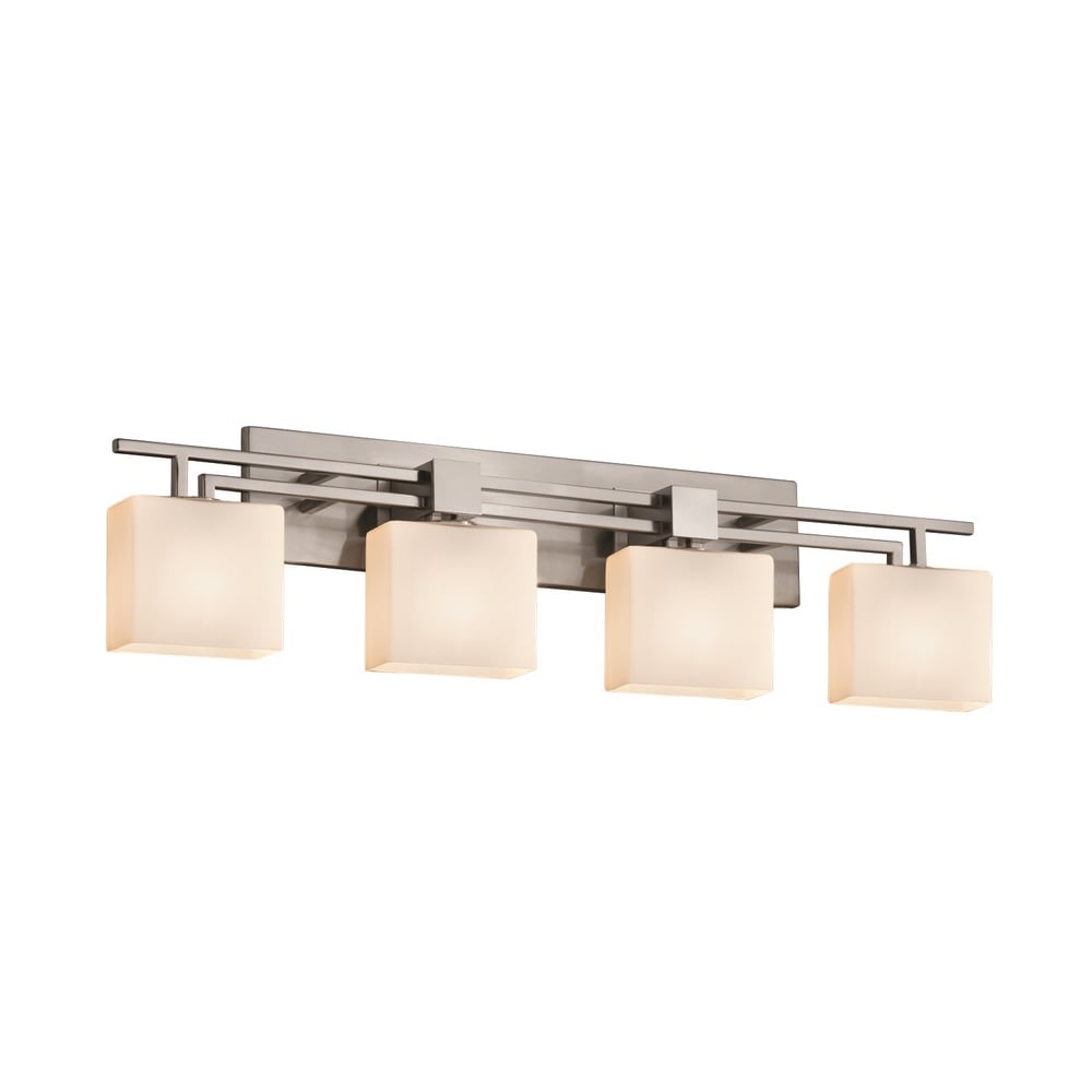 Justice Design Group Fusion Aero 4 Light Brushed Nickel Bath Bar Opal Rectangle Shade