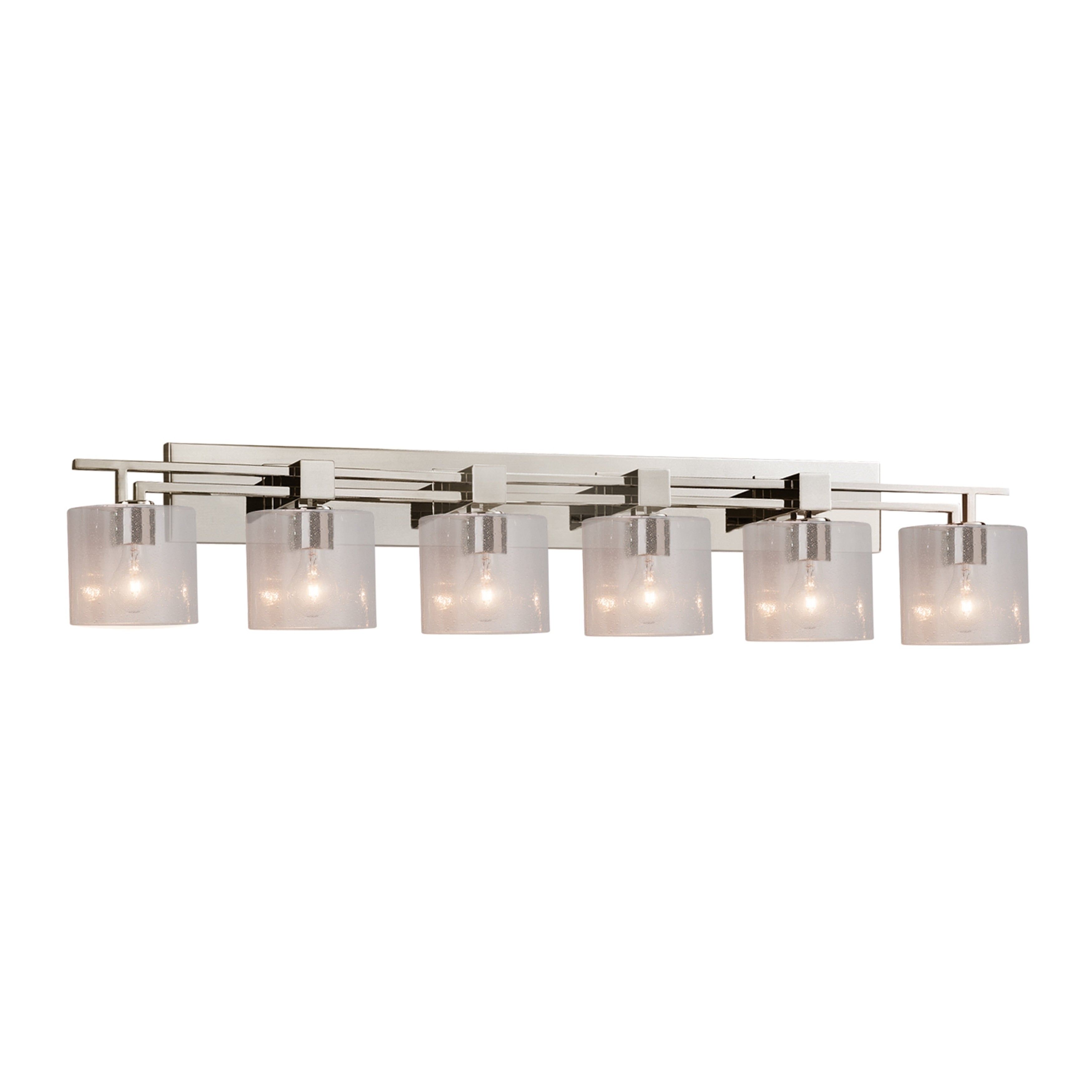 Justice Design Group Fusion Aero 6 Light Brushed Nickel Bath Bar Seeded Oval Shade