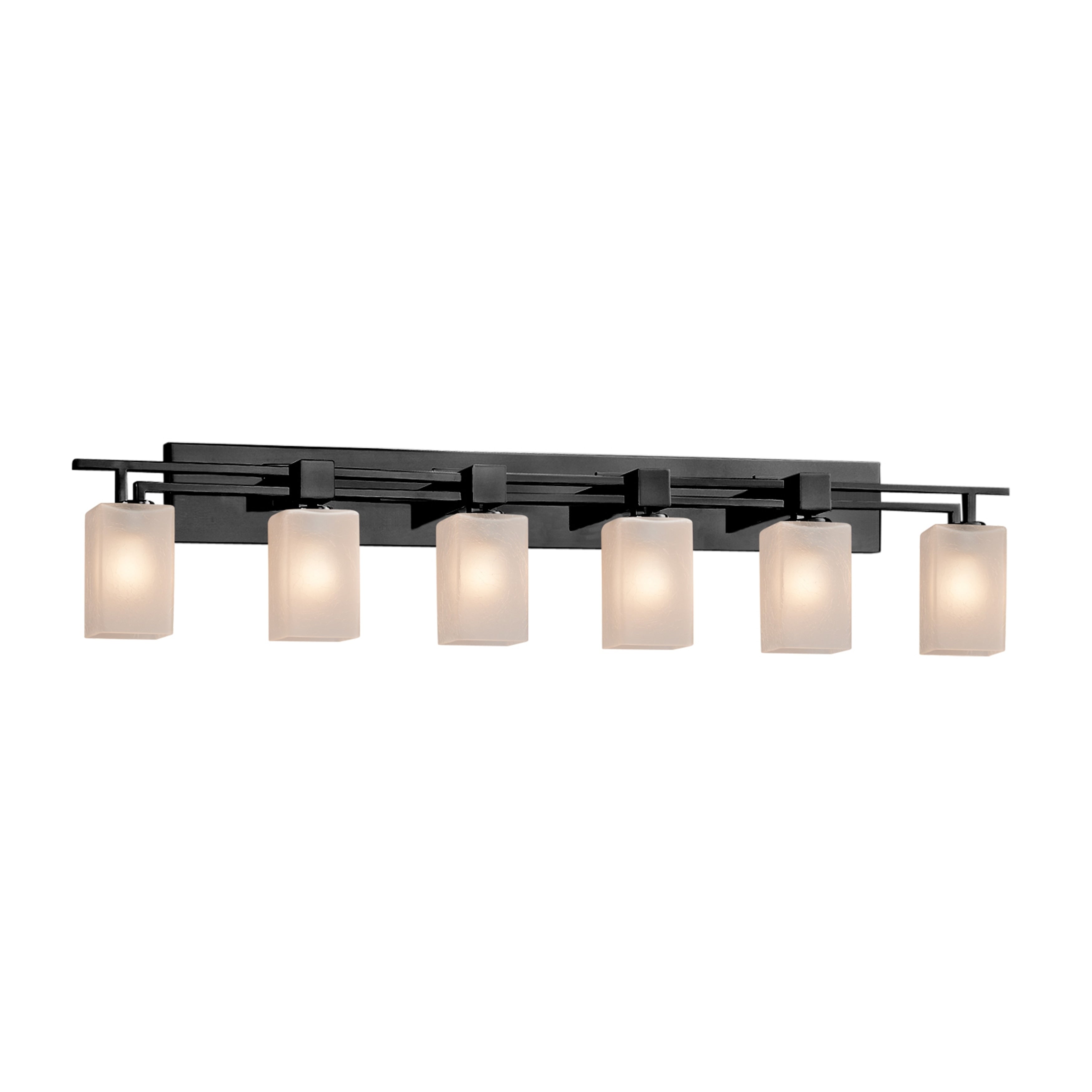 Justice Design Group Fusion Aero 6 Light Matte Black Bath Bar Frosted Crackle Square W Flat Rim Shade