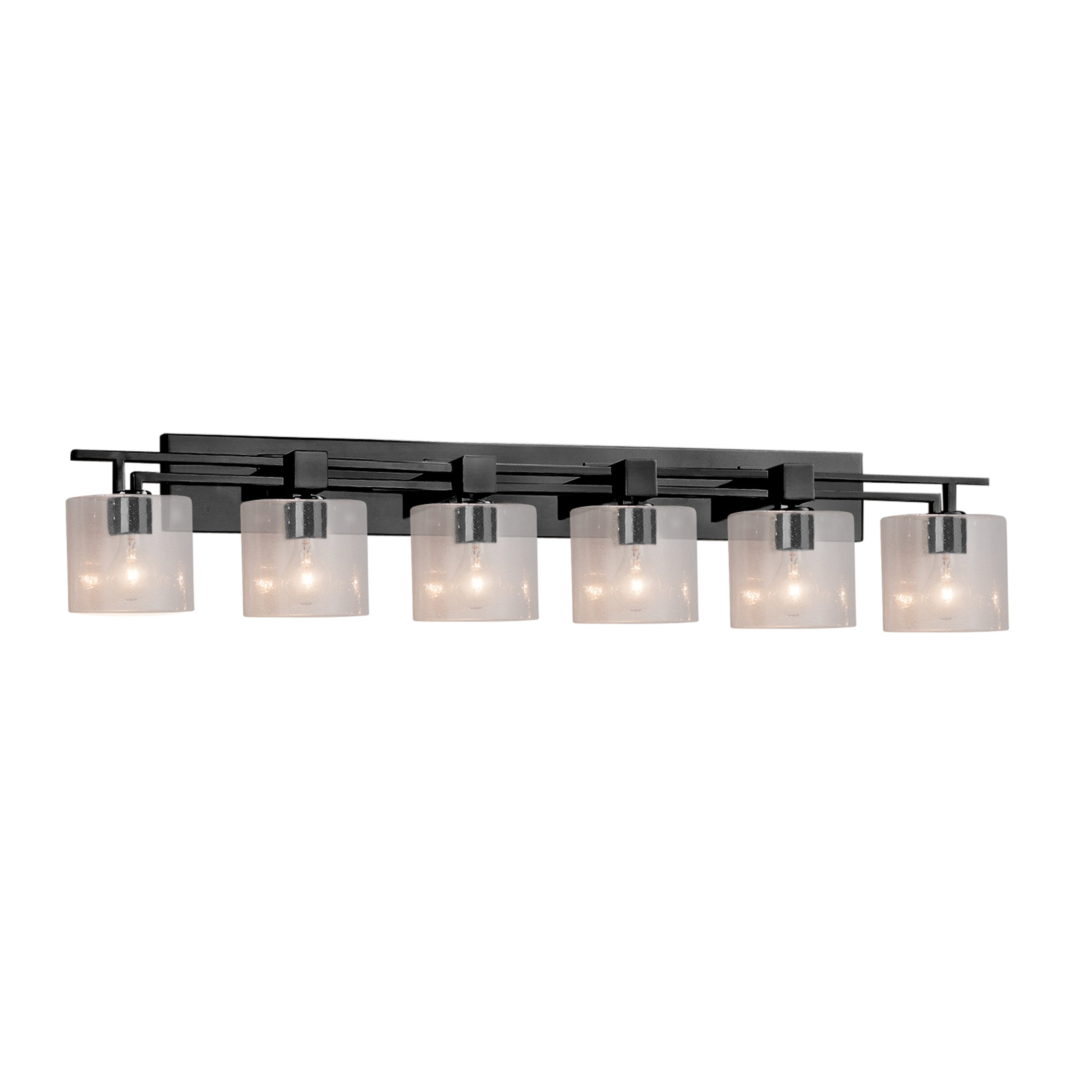 Justice Design Group Fusion Aero 6 Light Matte Black Bath Bar Seeded Oval Shade