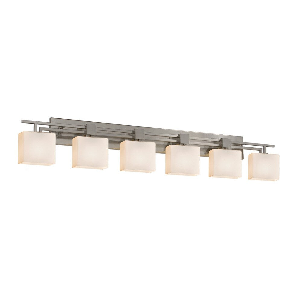 Justice Design Group Fusion Aero 6 Light Brushed Nickel Bath Bar Opal Rectangle Shade