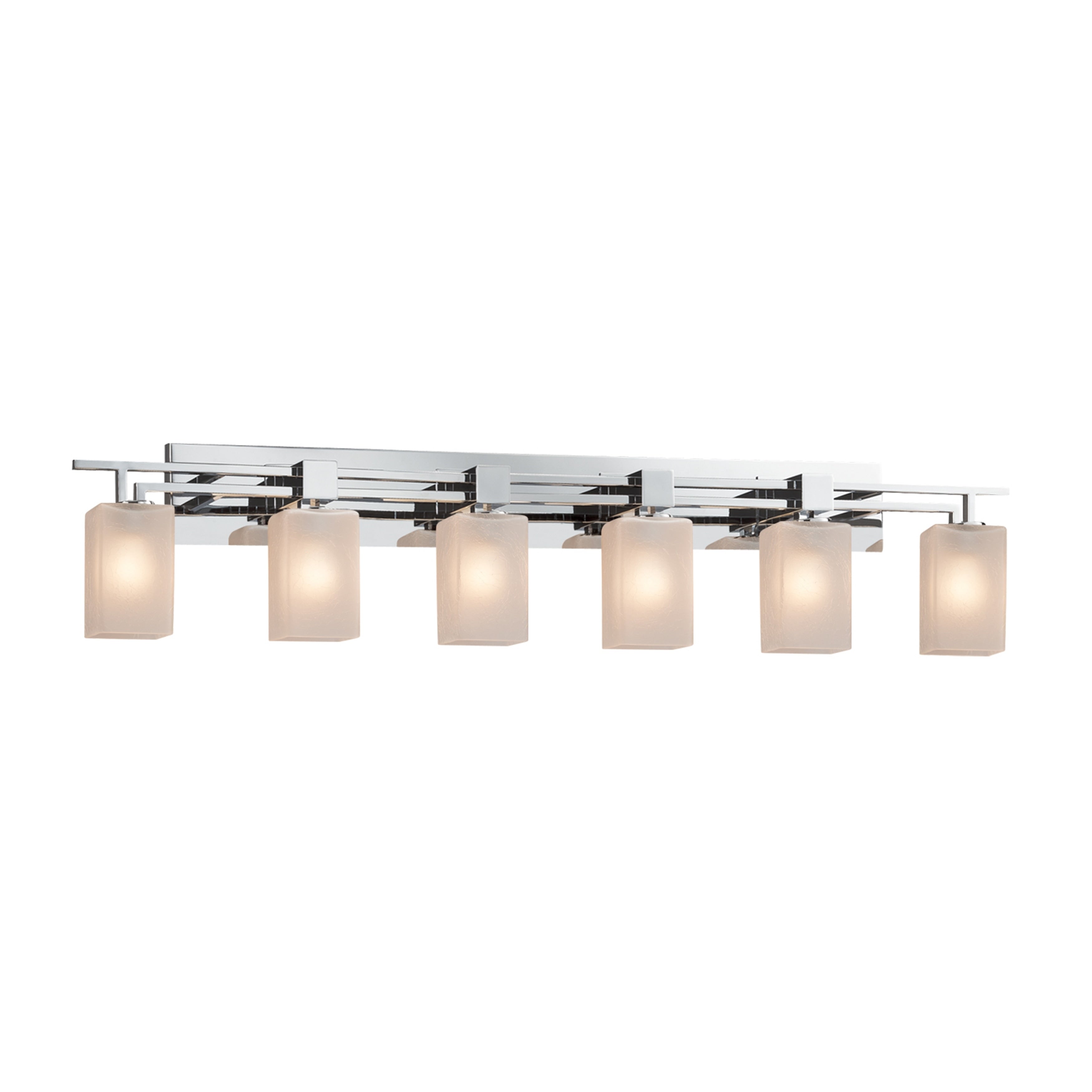 Justice Design Group Fusion Aero 6 Light Polished Chrome Bath Bar Frosted Crackle Square W Flat Rim Shade