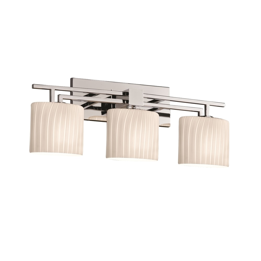 Justice Design Group Fusion Aero 3 Light Polished Chrome Bath Bar Ribbon Oval Shade