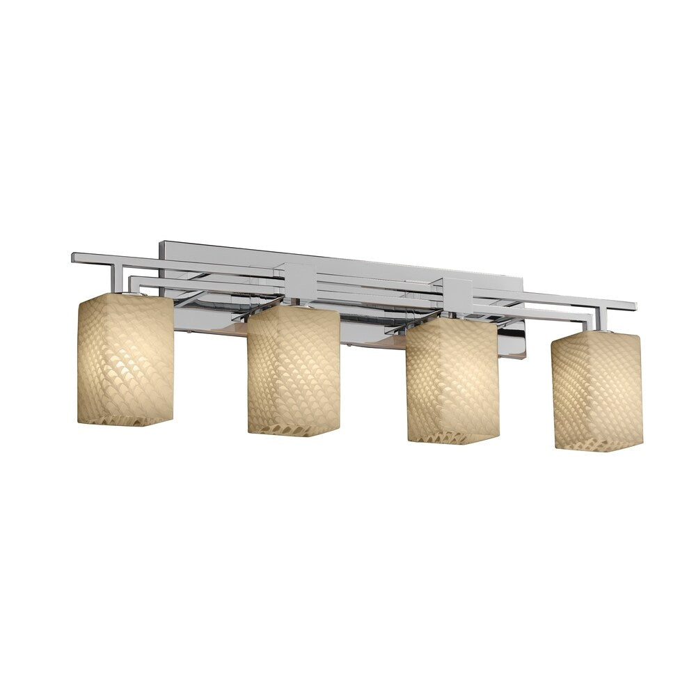 Justice Design Group Fusion Aero 4 Light Polished Chrome Bath Bar Weave Square Flat Rim Shade