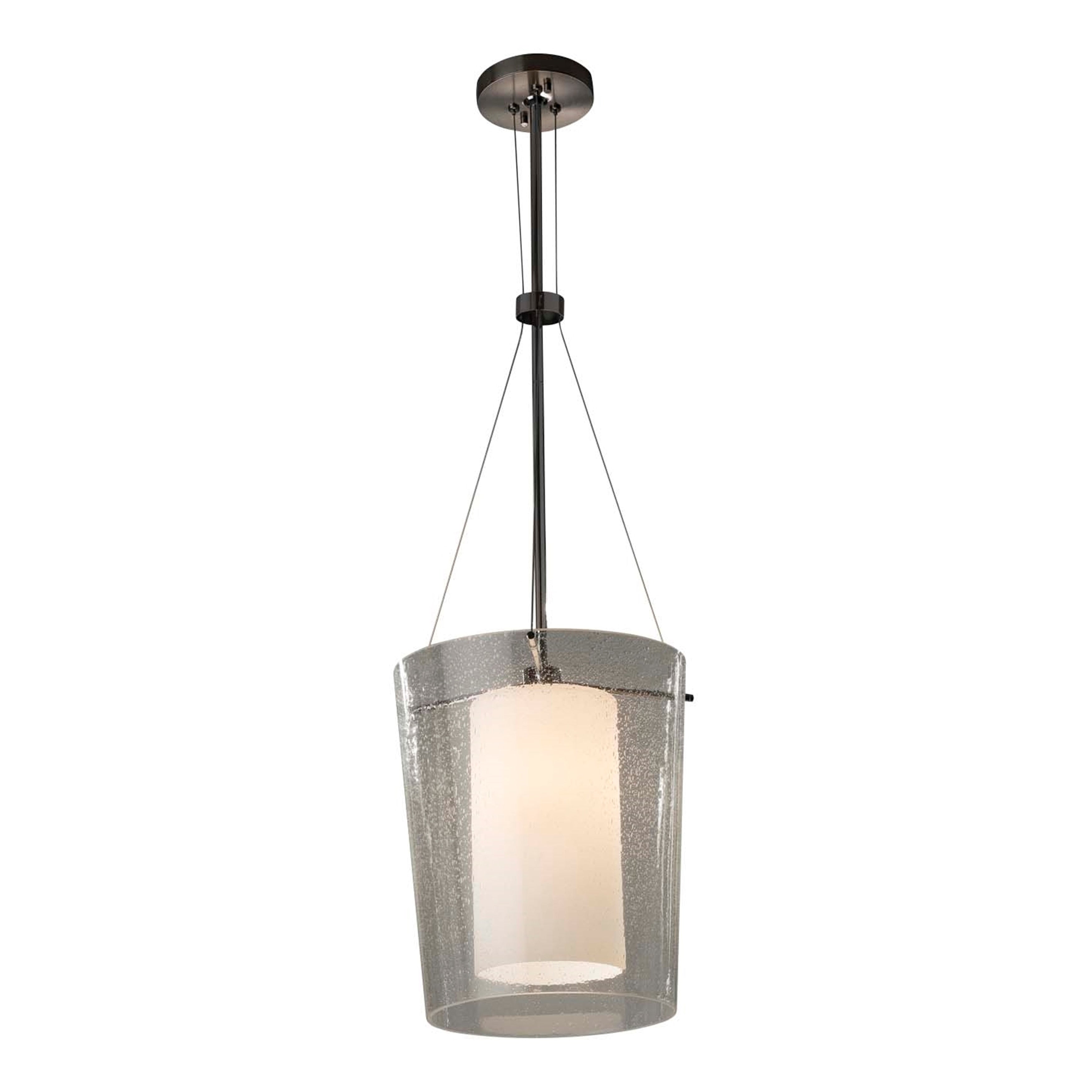 Justice Design Group Fusion Amani 1 Light Polished Chrome Center Drum Pendant Opal Shade
