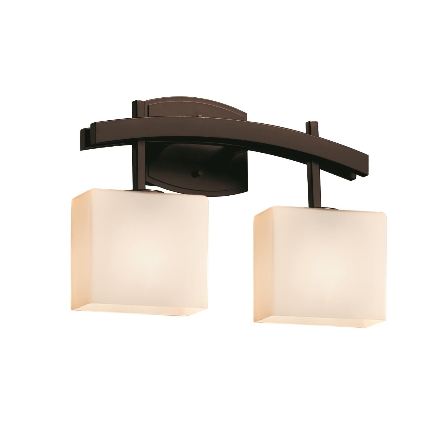 Justice Design Group Fusion Archway 2 Light Dark Bronze Bath Bar Opal Rectangle Shade