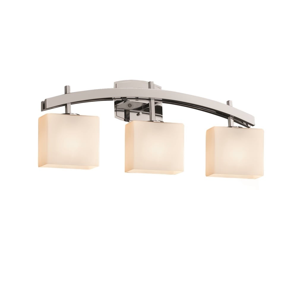 Justice Design Group Fusion Archway 3 Light Polished Chrome Bath Bar Opal Rectangle Shade