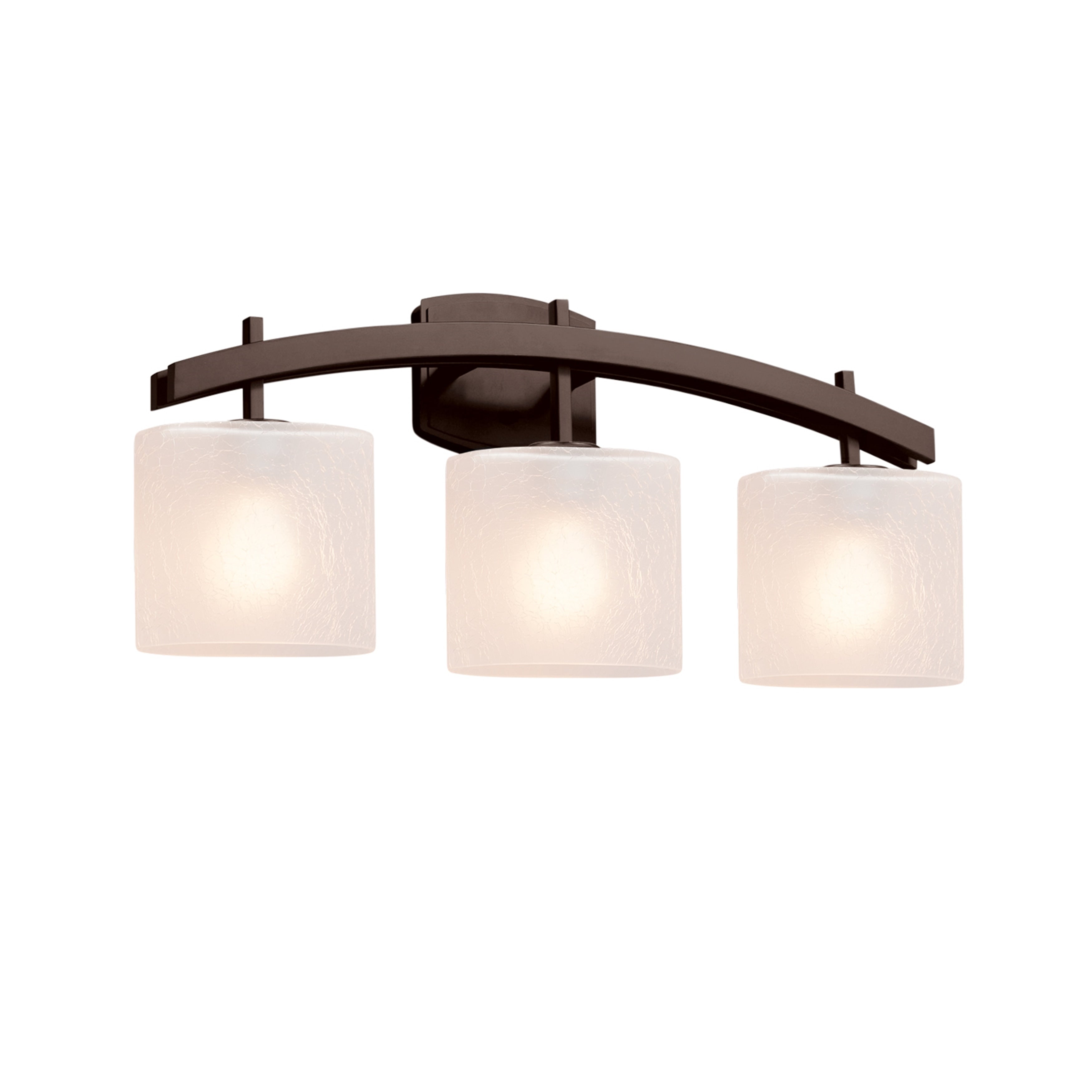 Justice Design Group Fusion Archway 3 Light Dark Bronze Bath Bar Frosted Crackle Oval Shade