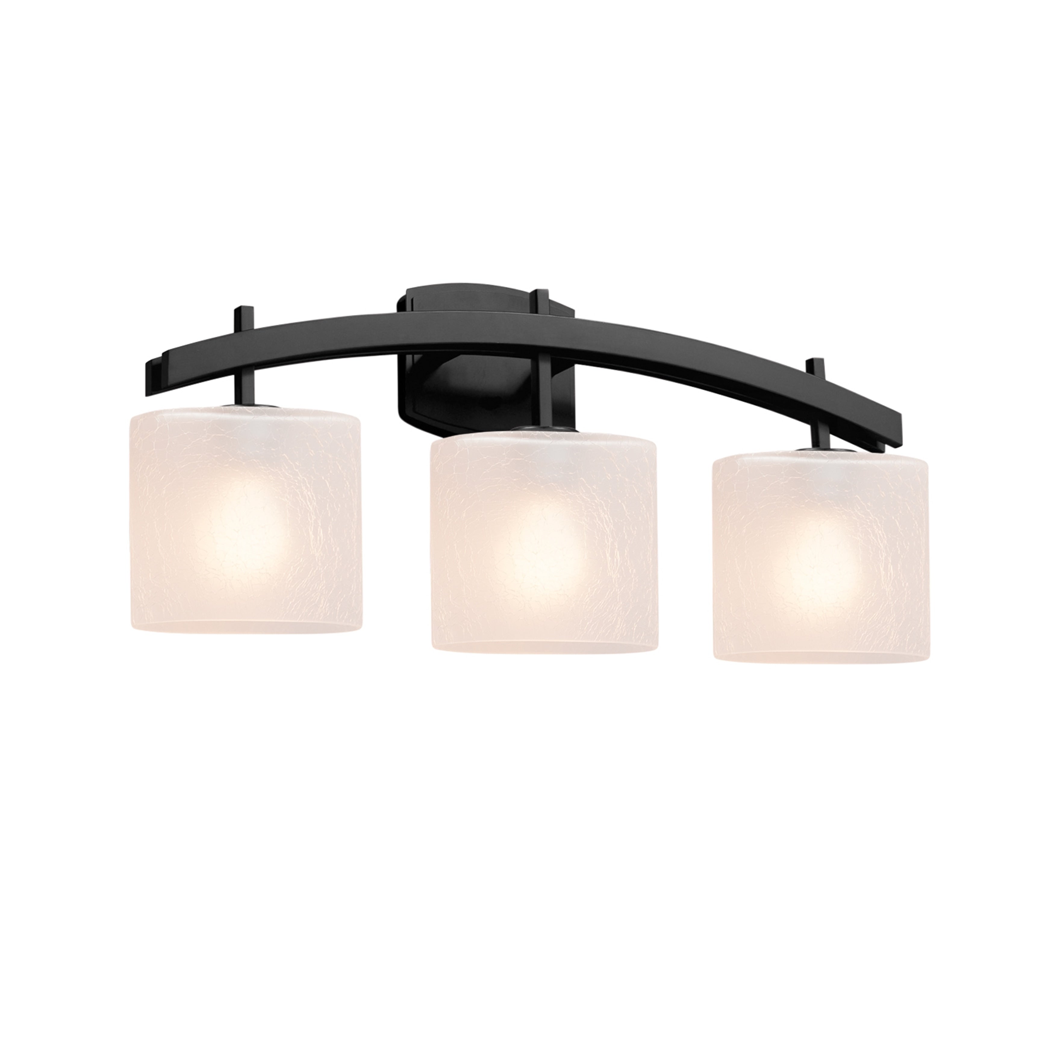 Justice Design Group Fusion Archway 3 Light Matte Black Bath Bar Frosted Crackle Oval Shade