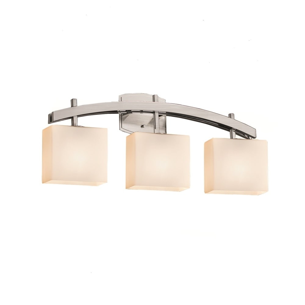 Justice Design Group Fusion Archway 3 Light Brushed Nickel Bath Bar Opal Rectangle Shade