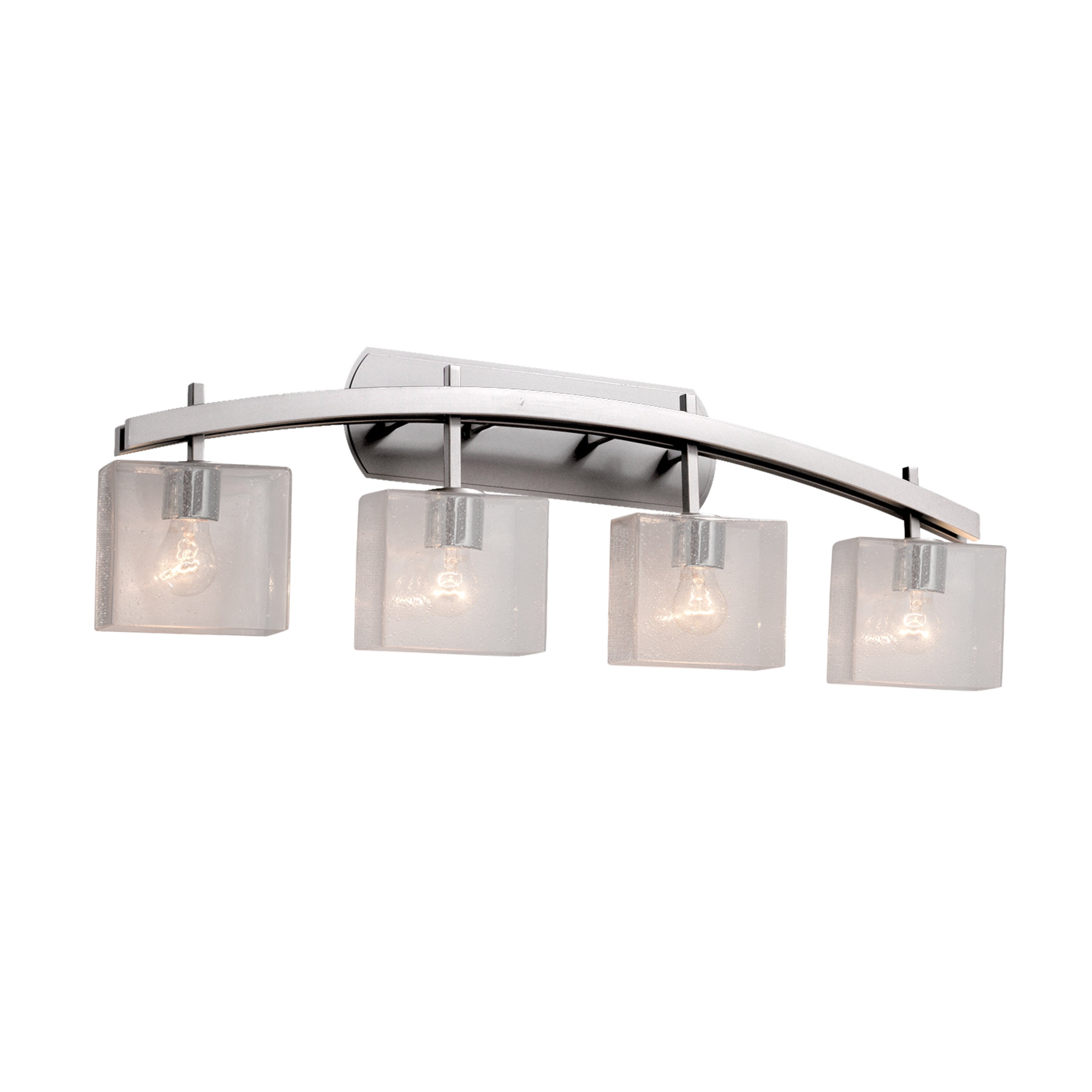Justice Design Group Fusion Archway 4 Light Brushed Nickel Bath Bar Seeded Rectangle Shade
